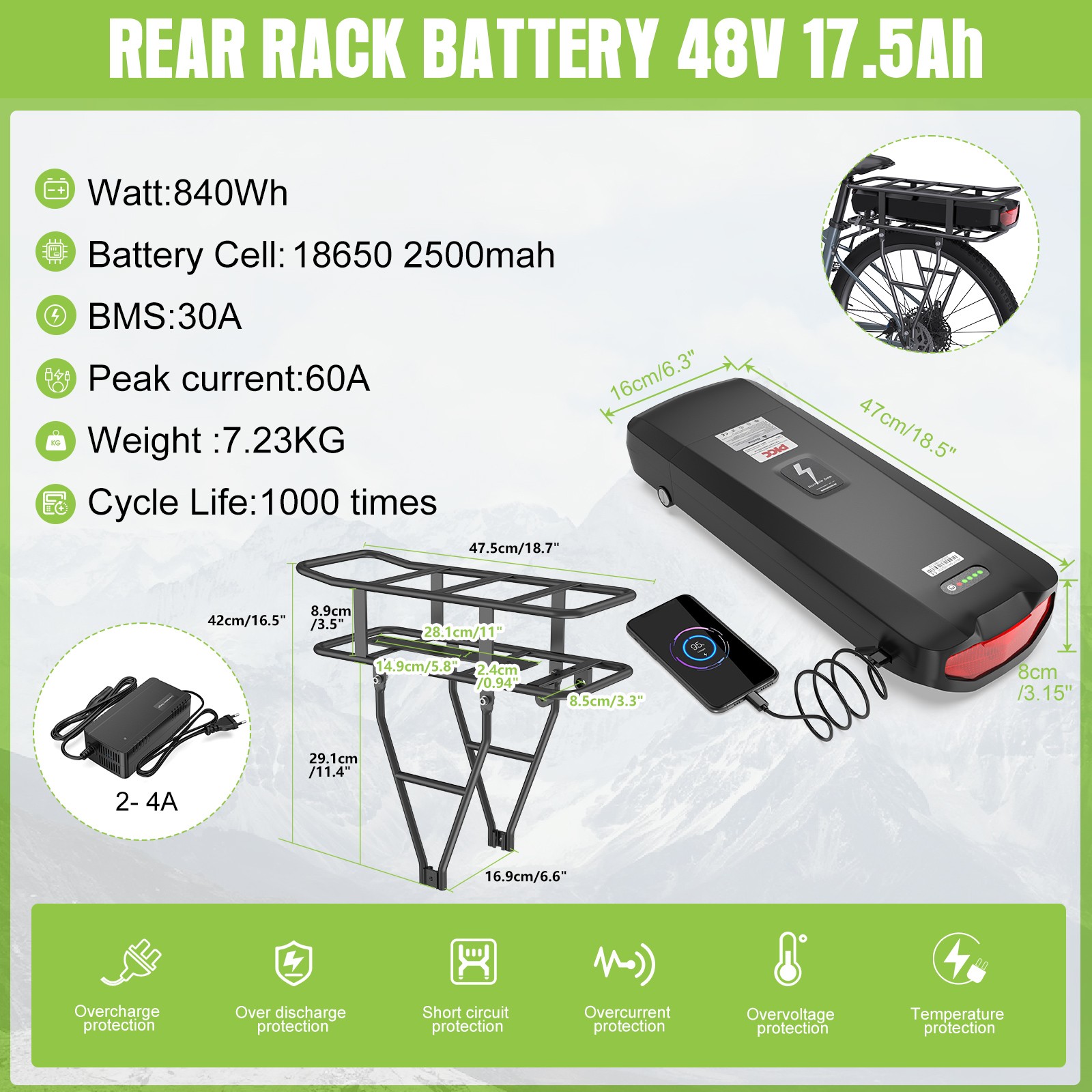 BAFANG 48V500W Rear Motor 20″26″ 27.5″700C DC Cassette V-Brake Conversion Kit