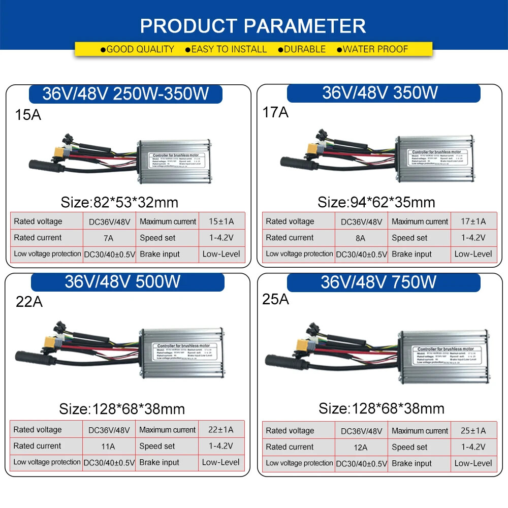 E-bike Controller 36V 48V 250W-750W Squarewave/Sinewave Controller 15A-25A