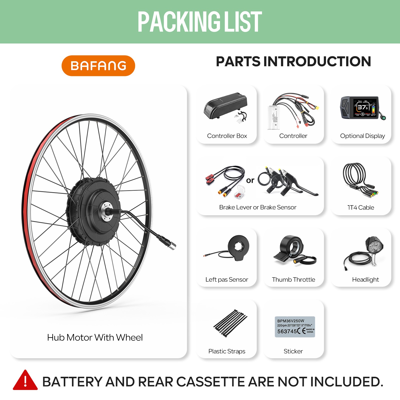48V750W BAFANG Rear Wheel Motor Conversion Kits For 26″ E-bike Rear Wheel Drive
