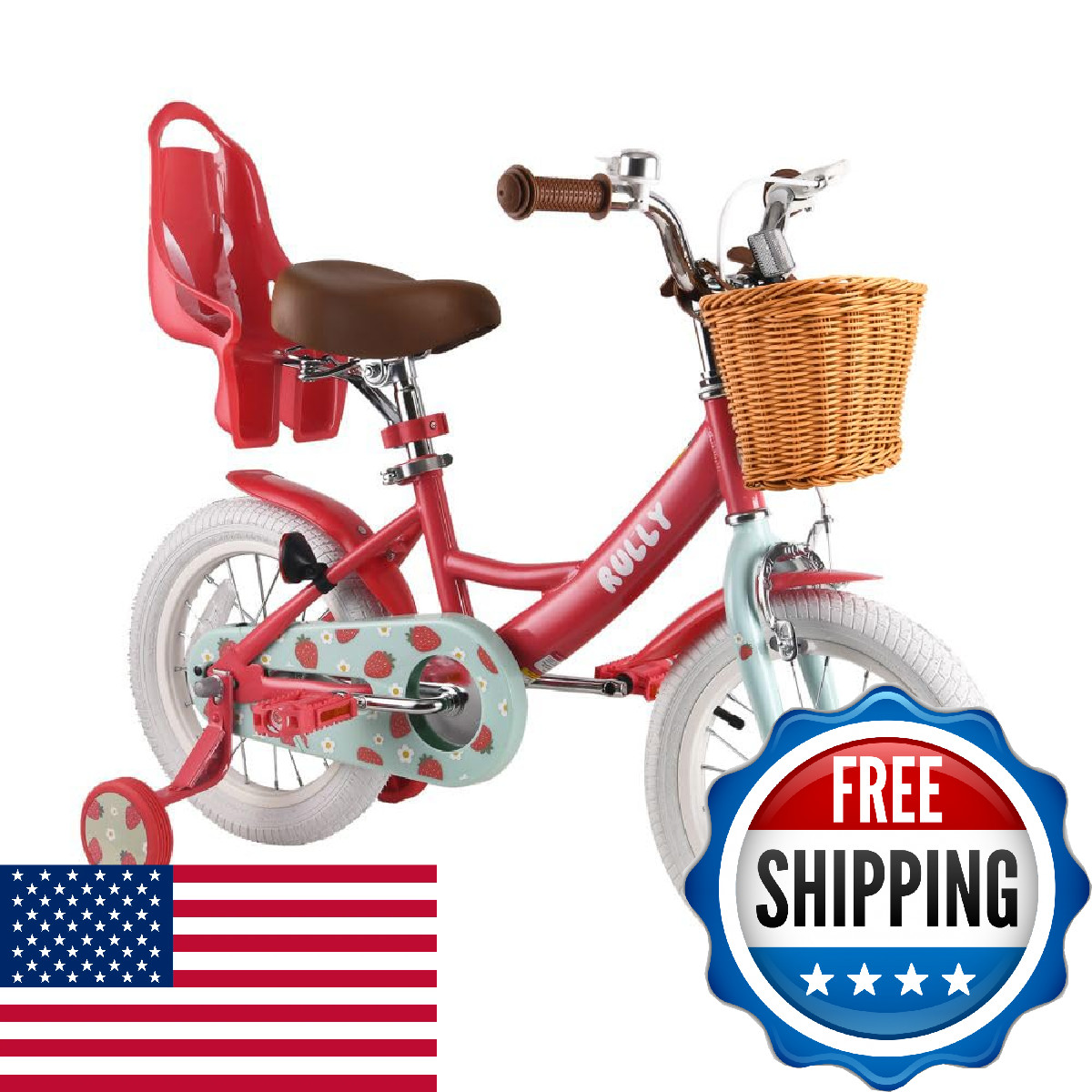 Rully Strawberry 12 Inch Girls Bike For 2-4 Year Olds Kids Bicycle Training