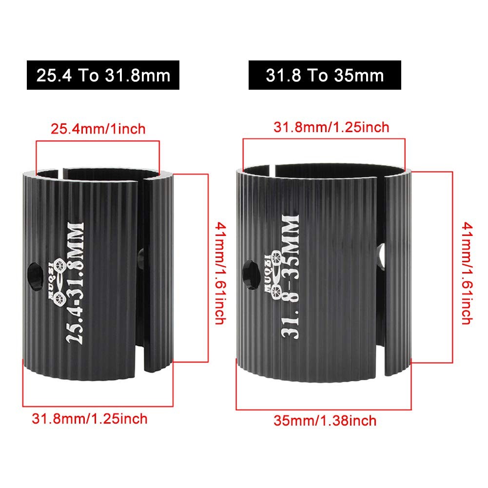 1pair Bike Handlebar Shims, Aluminum Alloy Stem Reducer 25.4 to 31.8mm, Black