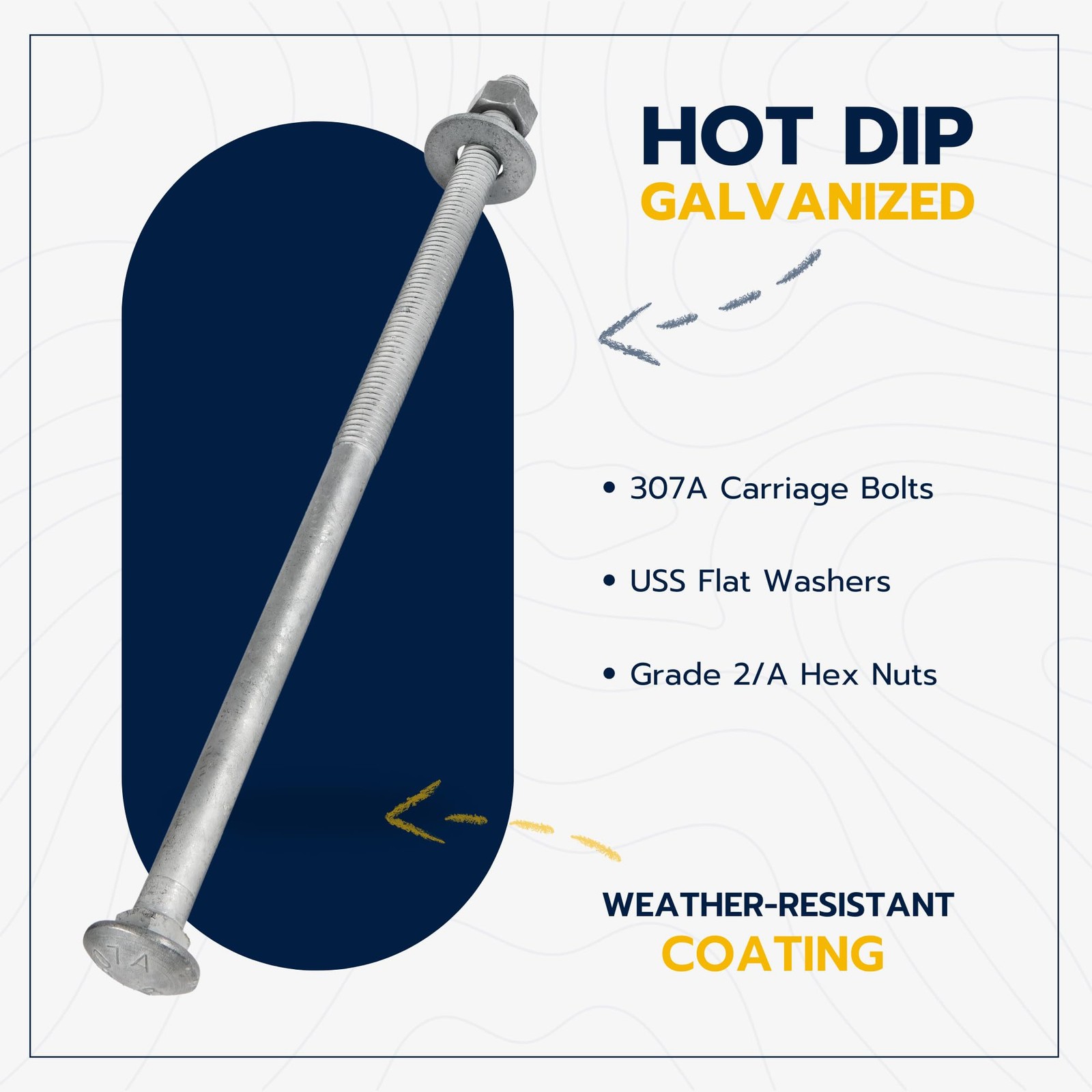 1/2″ x 12″ (25 Pack) Galvanized Carriage Bolt Kit Grade 307A 1/2 x 12, Silver