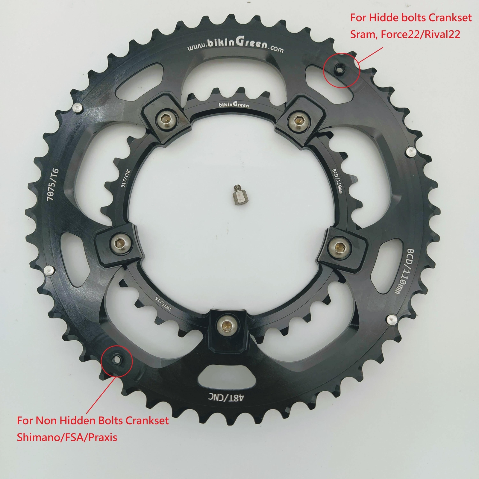 bikinGreen CNC Road Chainring 48/31T BCD 110mm 5 Bolts 10-11 Speed Racing Tour