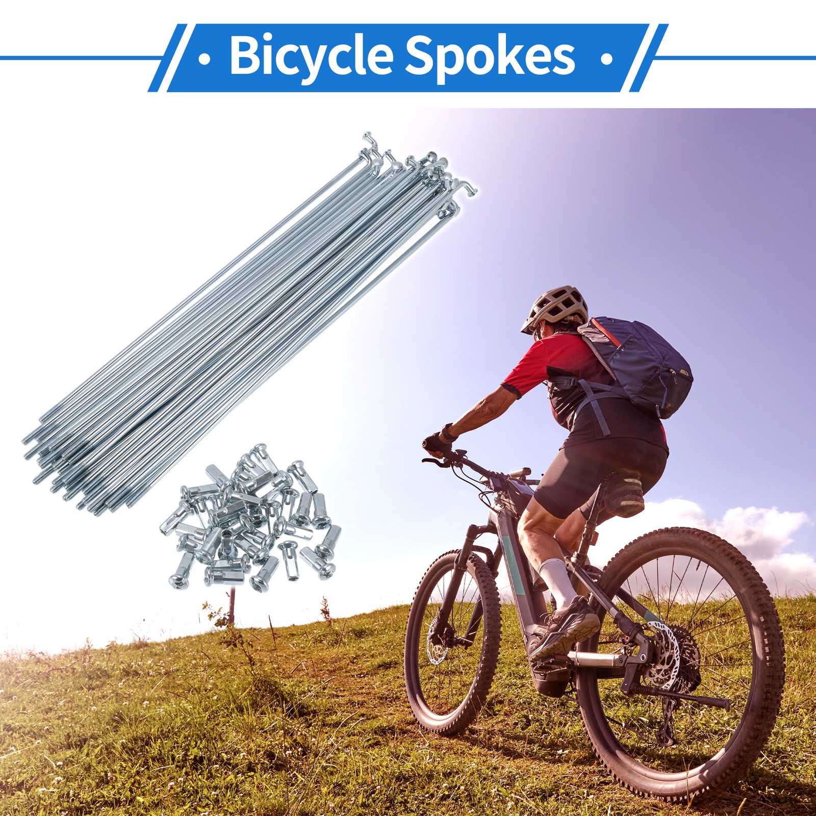 1 Set 12G 175mm Length Bicycle Spokes Nipple Carbon Steel Galvanized Universal