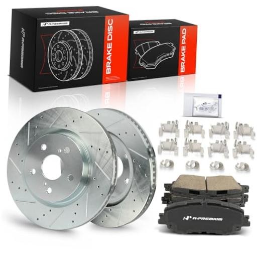 12.01 inch (305mm) Front Drilled and Slotted Disc Brake Rotors + Ceramic Pads