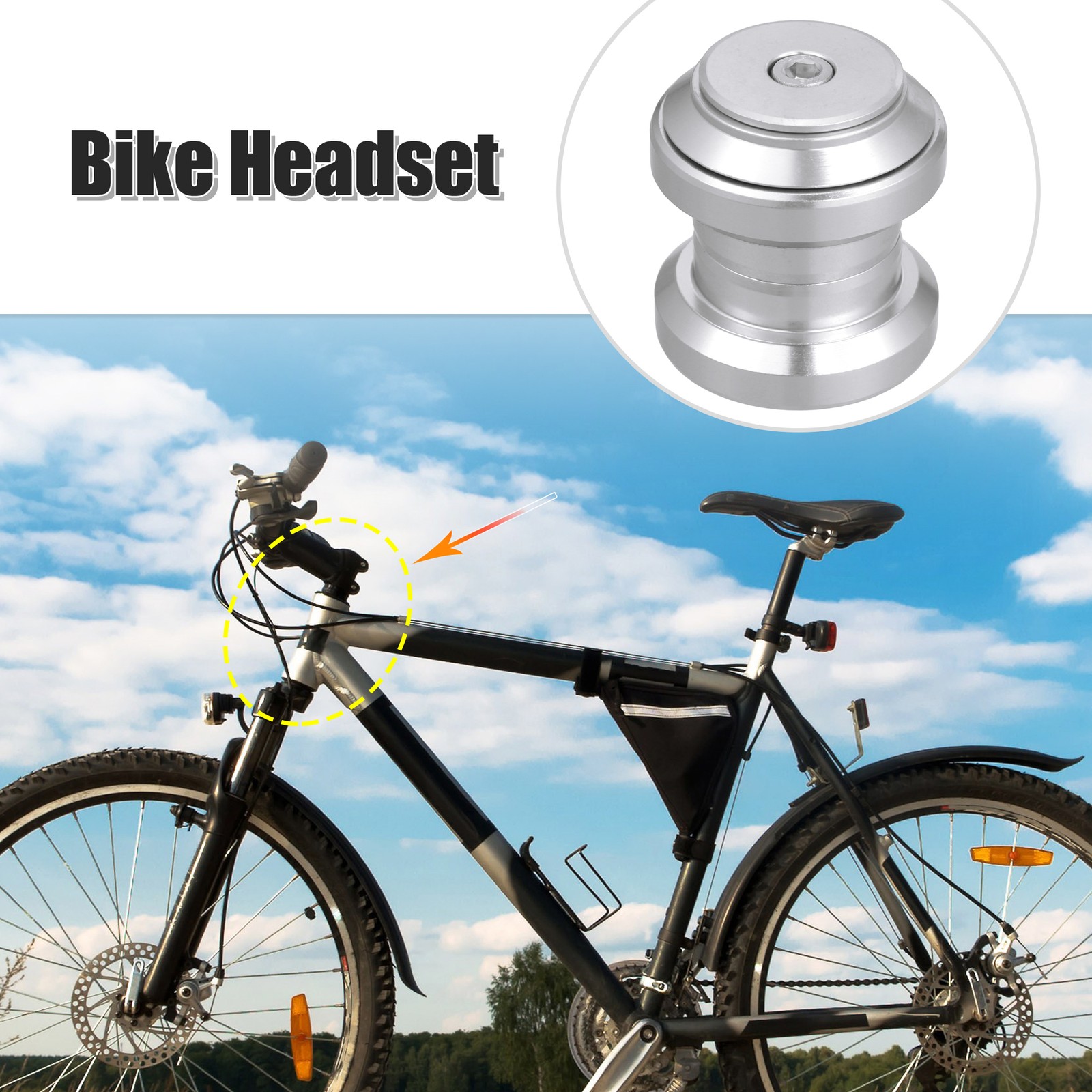 1-1/8″ Threadless MTB Bike Bicycle Sealed External Bearing Headset Silver Tone