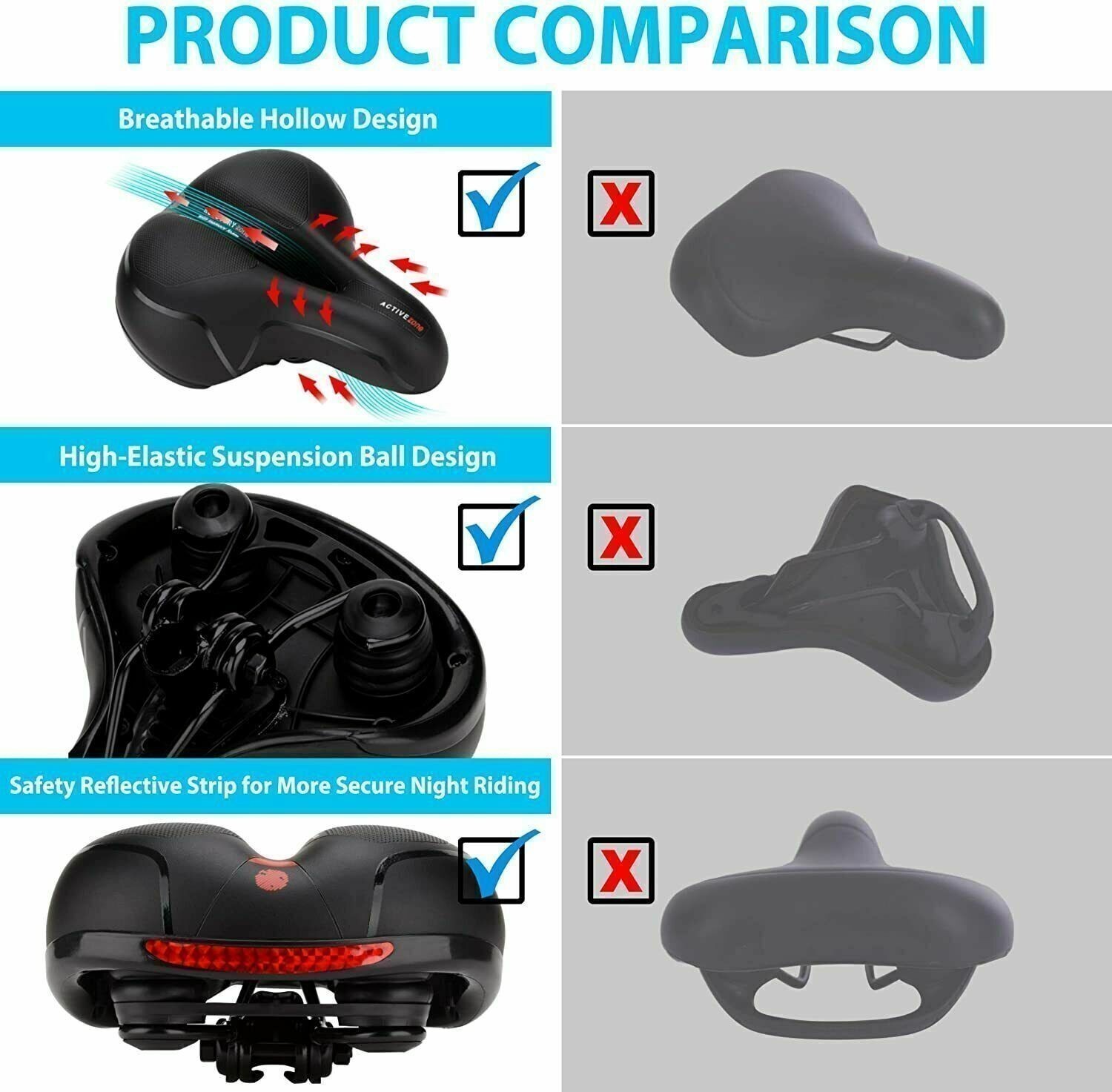Extra Wide Big Bum Bike Bicycle Saddle Seat Gel Cushion Sporty Soft Comfort Pad.
