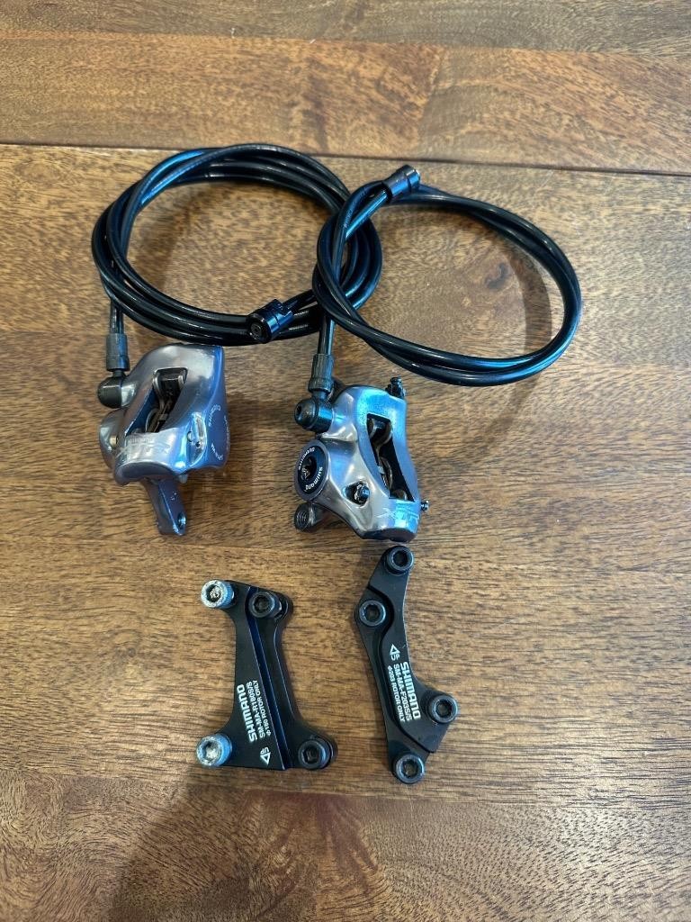 Shimano XTR BR-M965 Disc Brake Calipers + Fork & Frame Adapters No Rotors