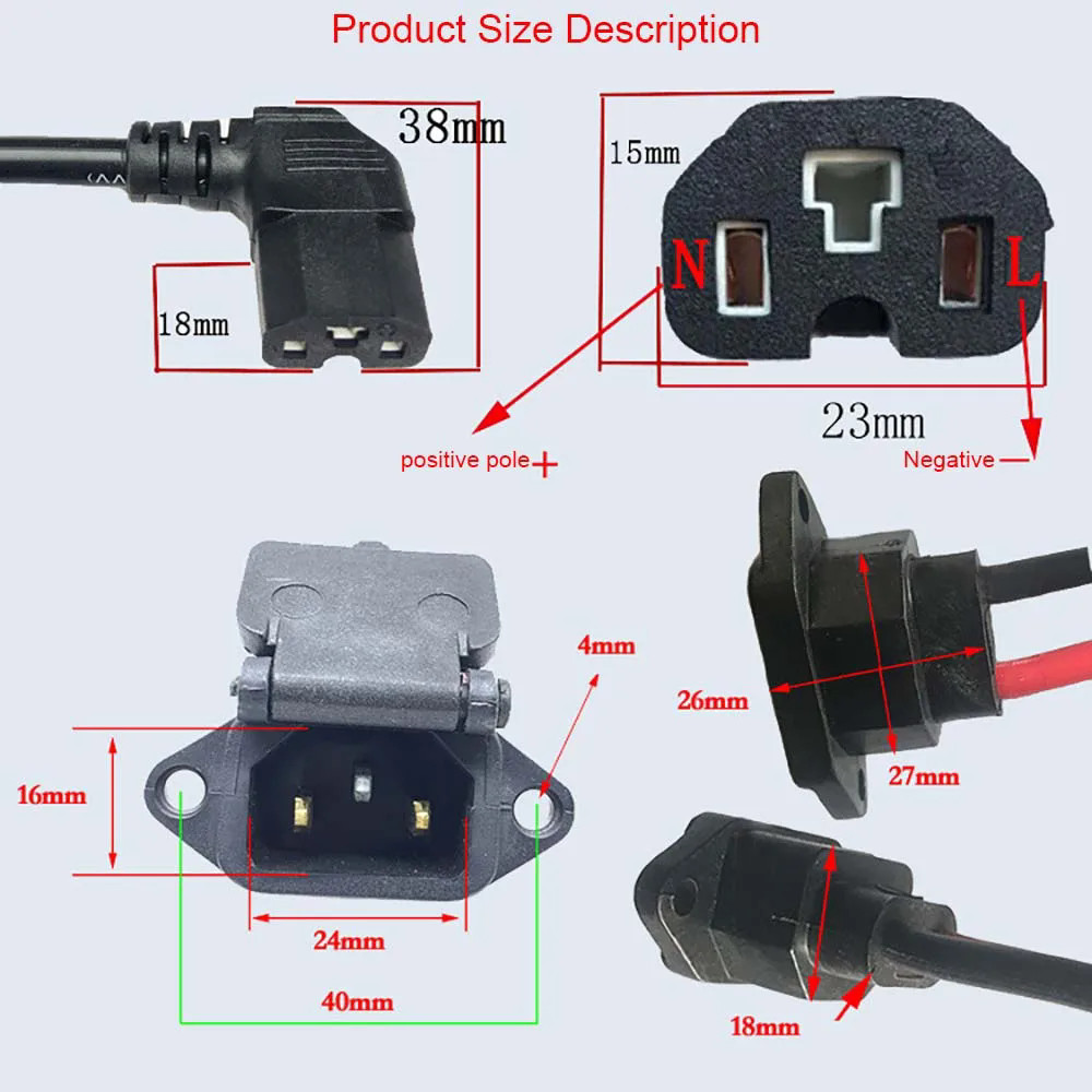 Electric Bike Battery Charging Socket E-Bike Battery Charger Male / Female plug