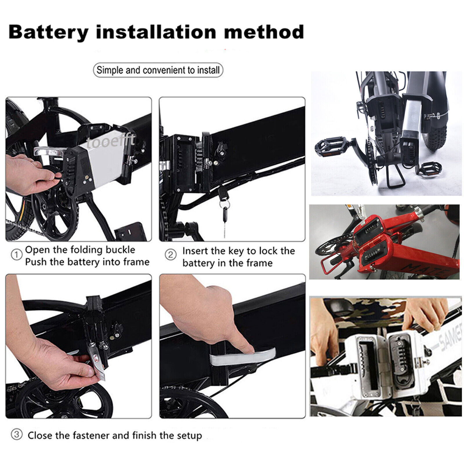tooefft Ebike Batteries 48V 10.4Ah Fit for eLectric XP Folding Electric Bike