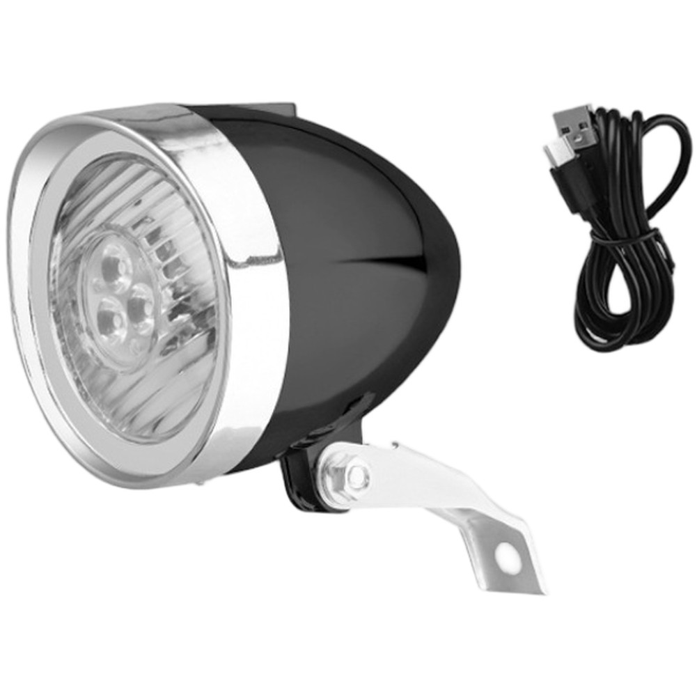 Waterproof USB Bicycle Headlight 3 LED Front Light with Adjustable Bracket