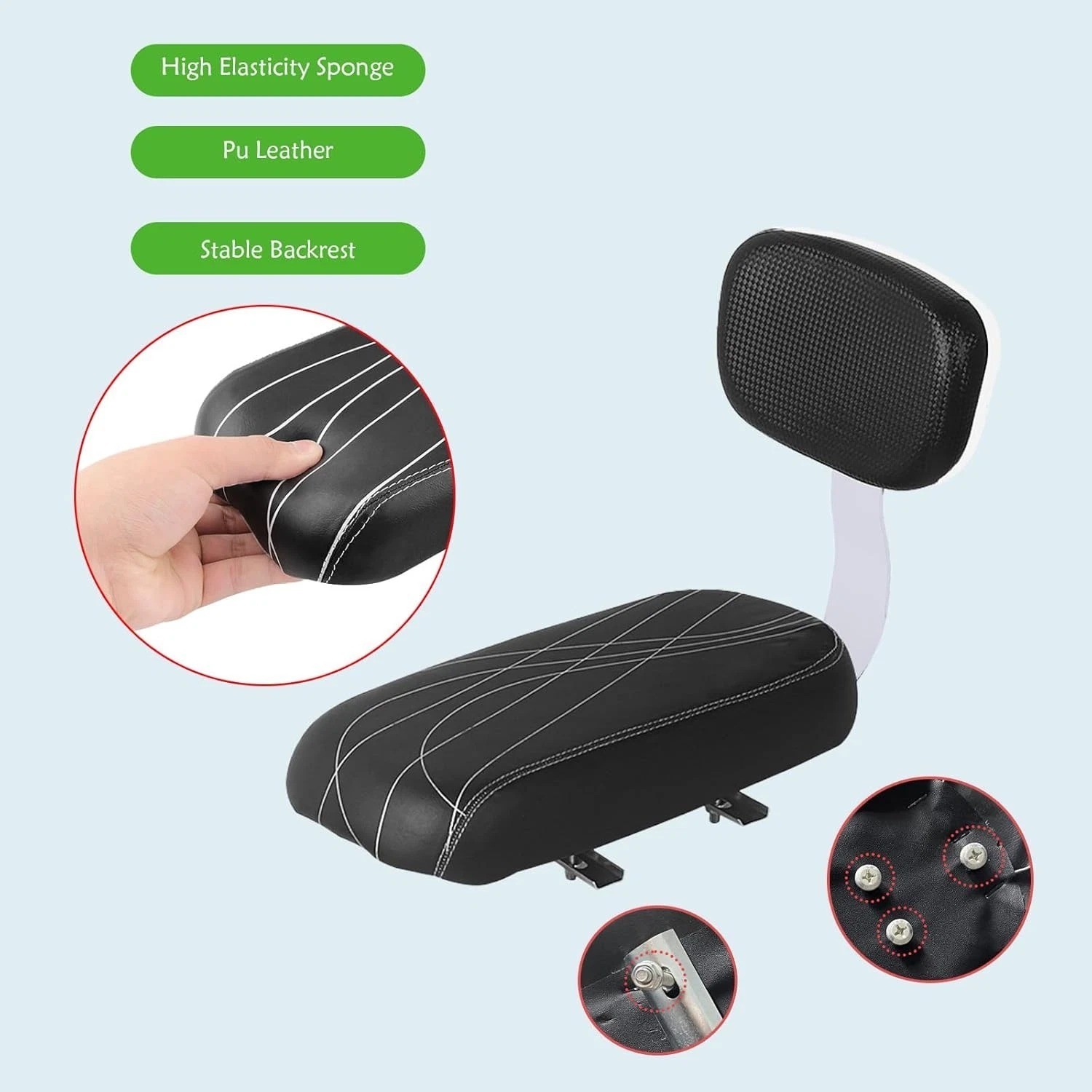 Woouagia Bicycle Rear Seat Back Pu Leather Soft Cushion Passenger Bike Kids