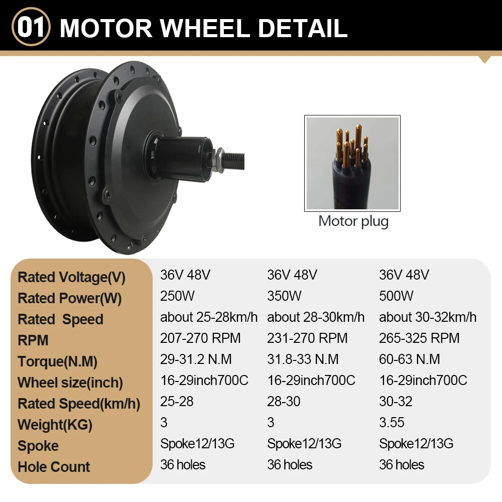 250W 350W 500W 36V 48V E-bike Conversion Kit Rear Cassette Wheel Hub Motor Kit