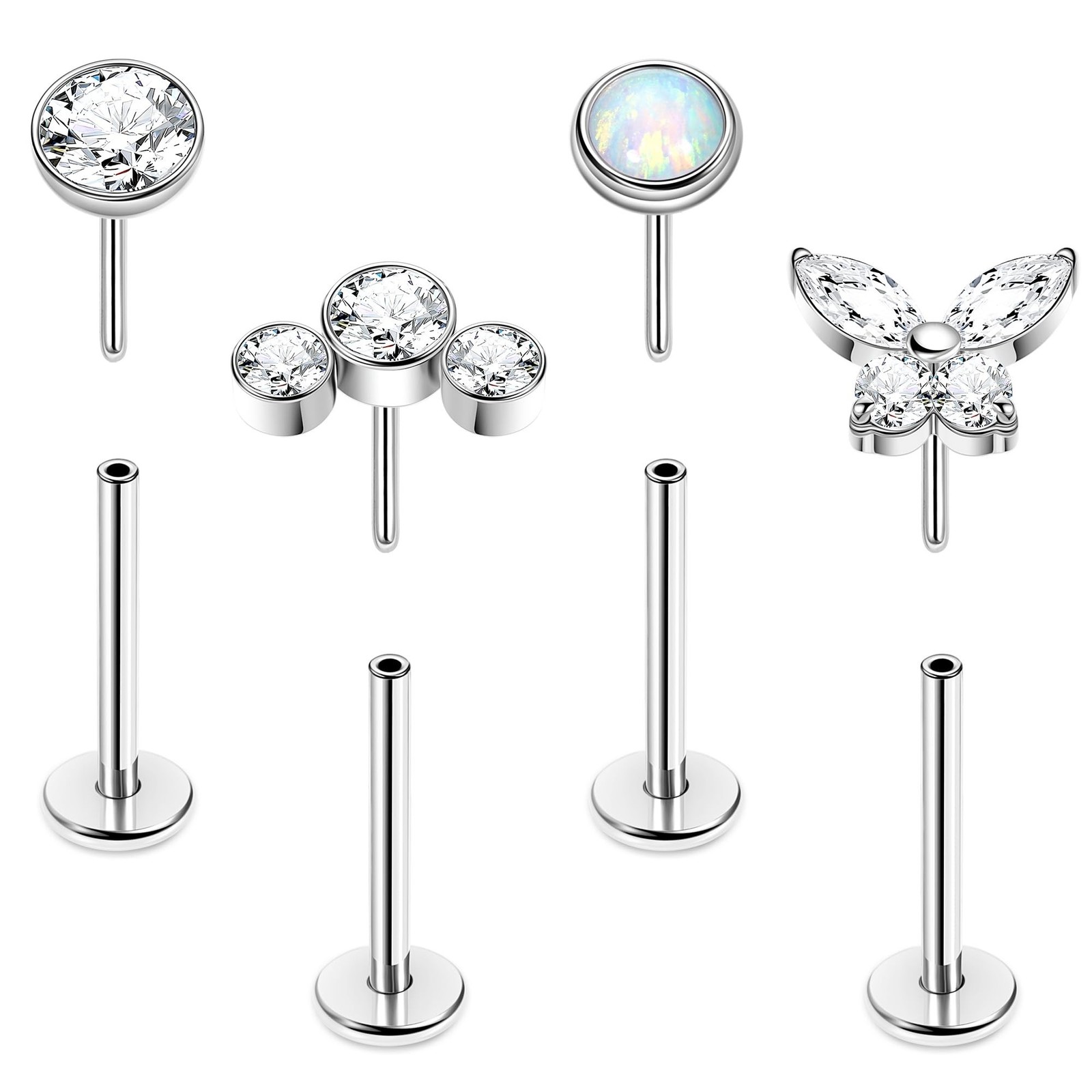 NICEIGHT 4Pcs 16G G23 Titanium Threadless Push in Labret Monroe Studs Lip Rin…