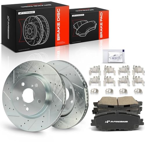 12.01 inch (305mm) Front Drilled and Slotted Disc Brake Rotors + Ceramic Pads