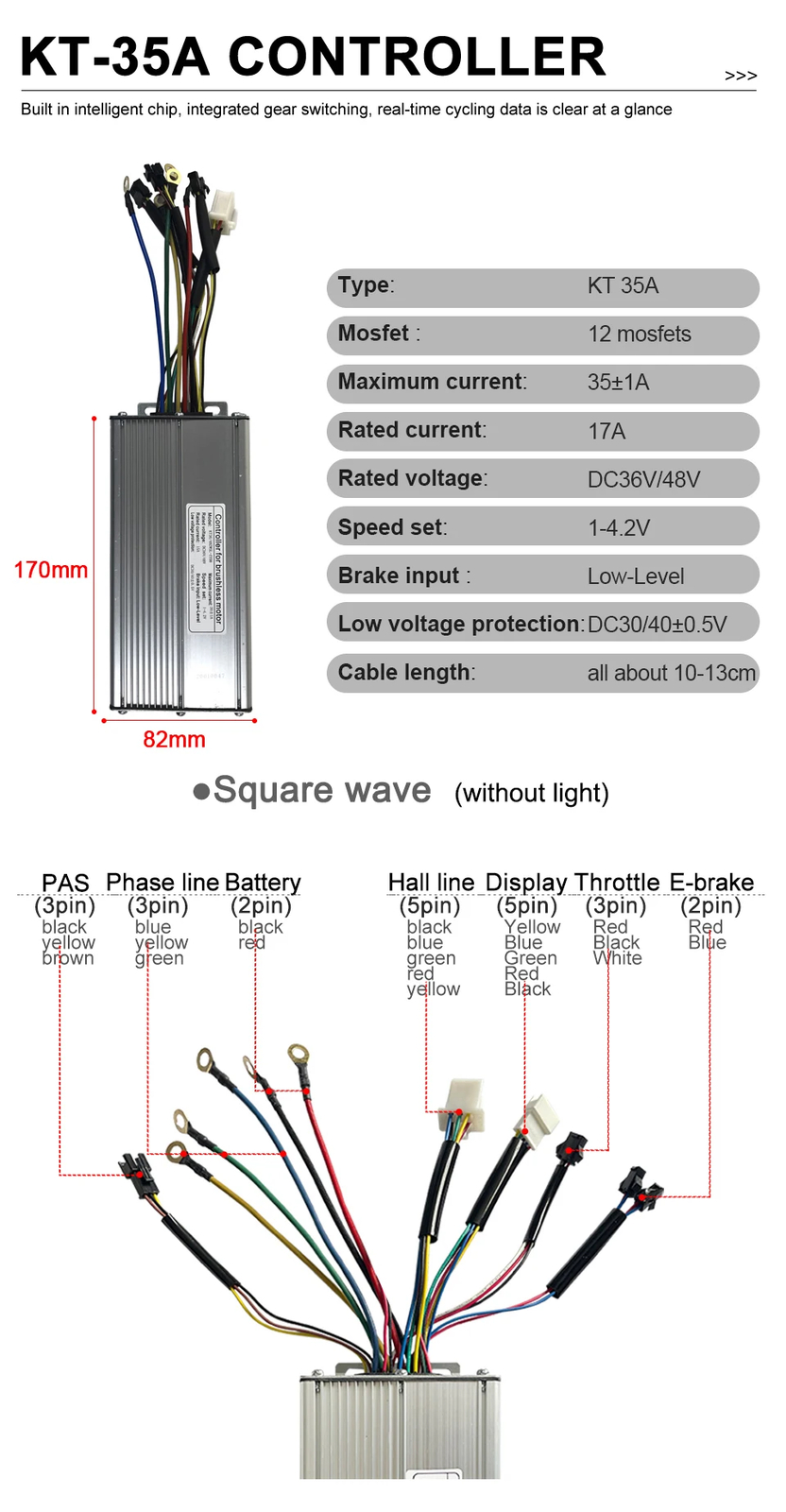 48V 30A 35A 50A KT Electric Bicycle Squarewave Controller for 1000W-3000W Motor