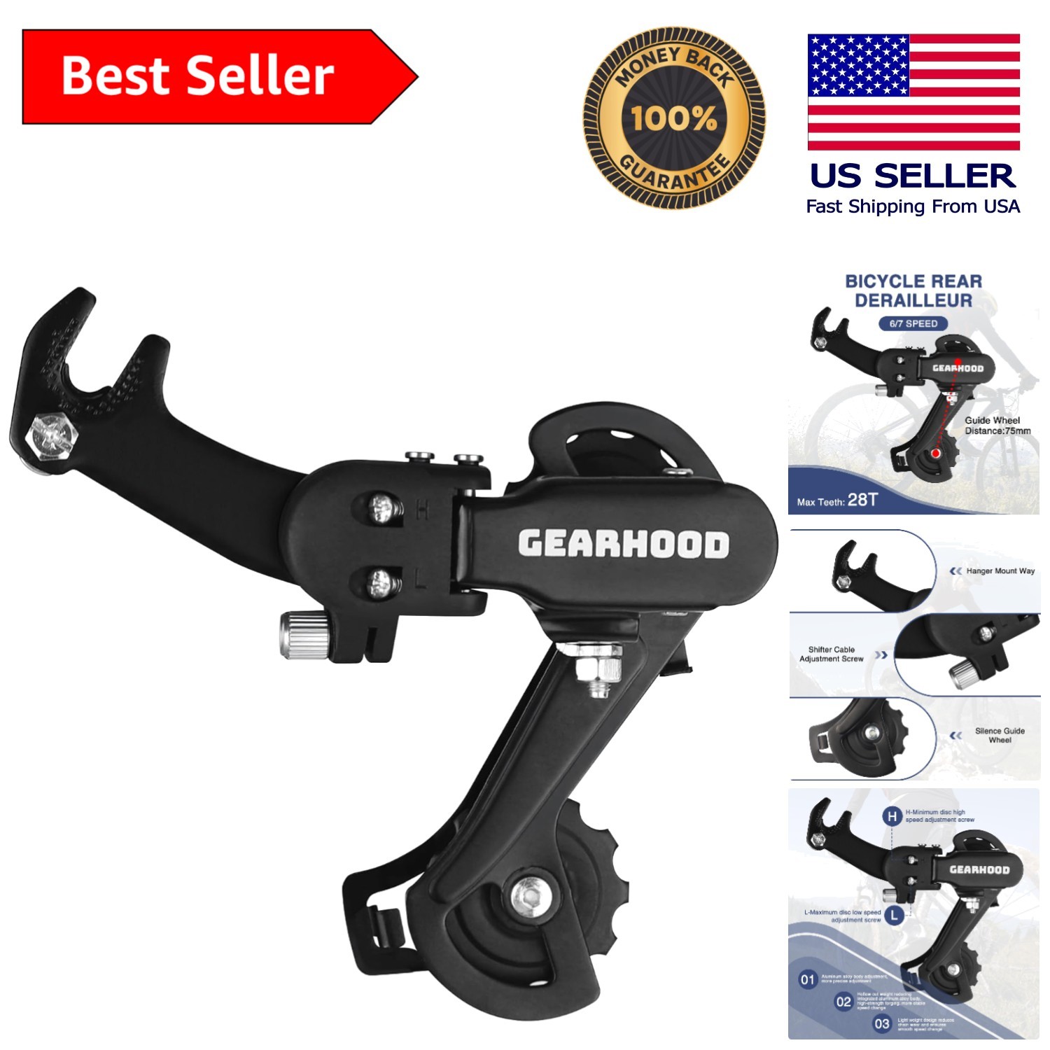 Medium Cage Rear Derailleur – Ideal for Tricycles and Electric Bikes, 6/7 Speed