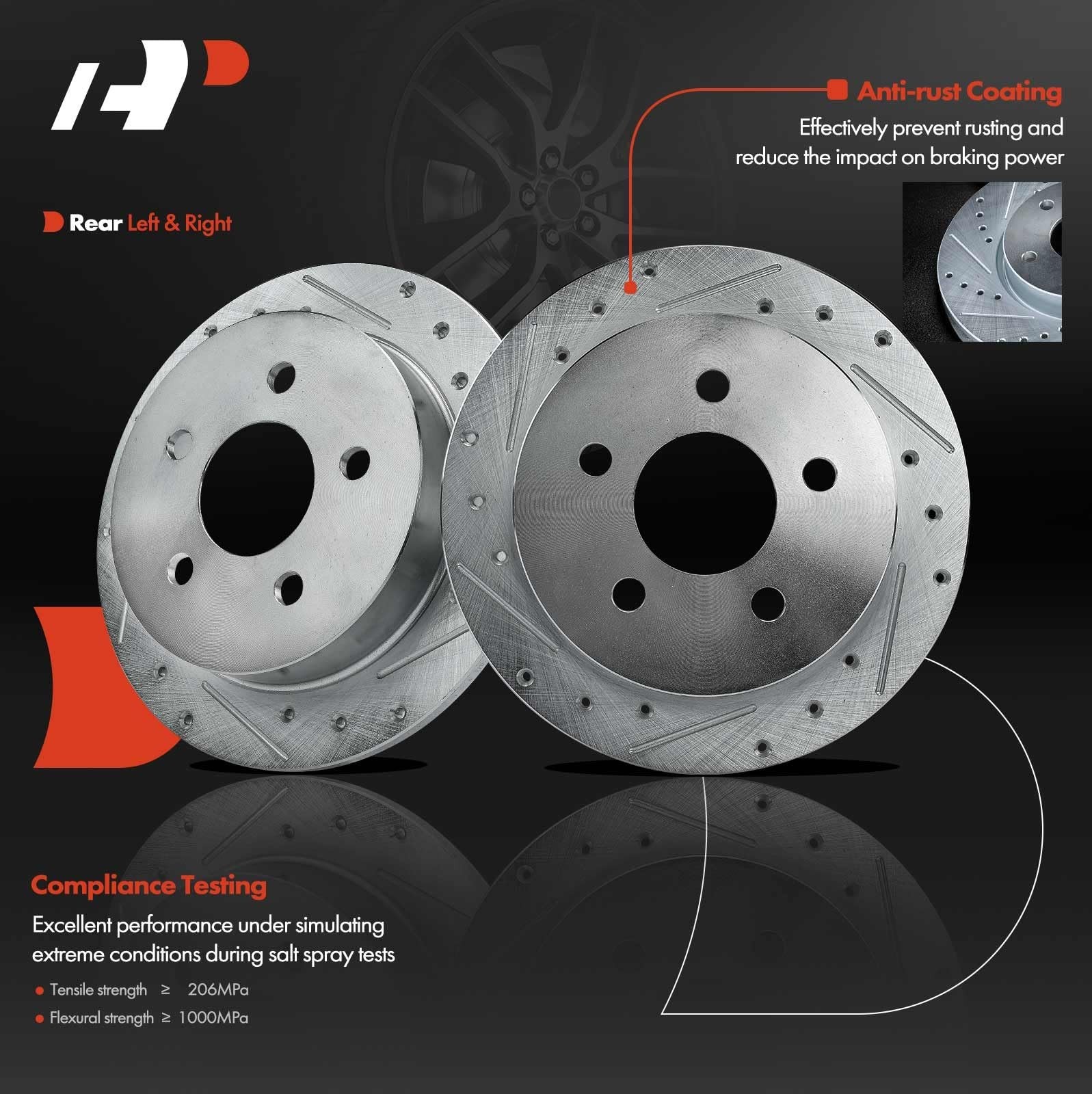 A-Premium 10.94 Inch (278mm) Rear Drilled and Slotted Disc Brake Rotors | Com…
