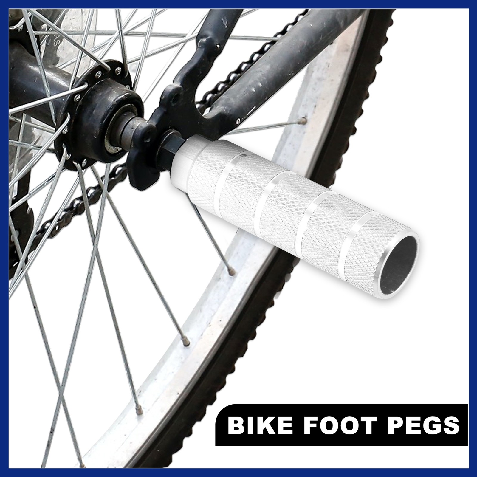 4 Pcs Aluminum Alloy BMX MTB Bike Rear Foot Peg Silver Tone Fit 3/8In Axle