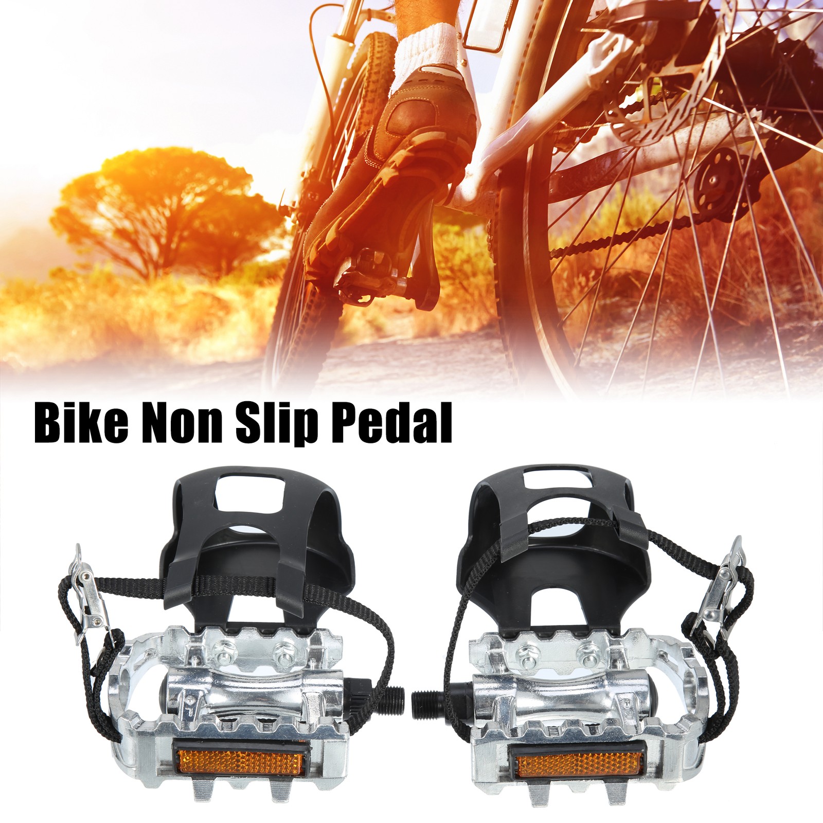 1 Pair Bicycle Pedals 1/2” Spindle Platform Cycling Parts Black Silver Tone
