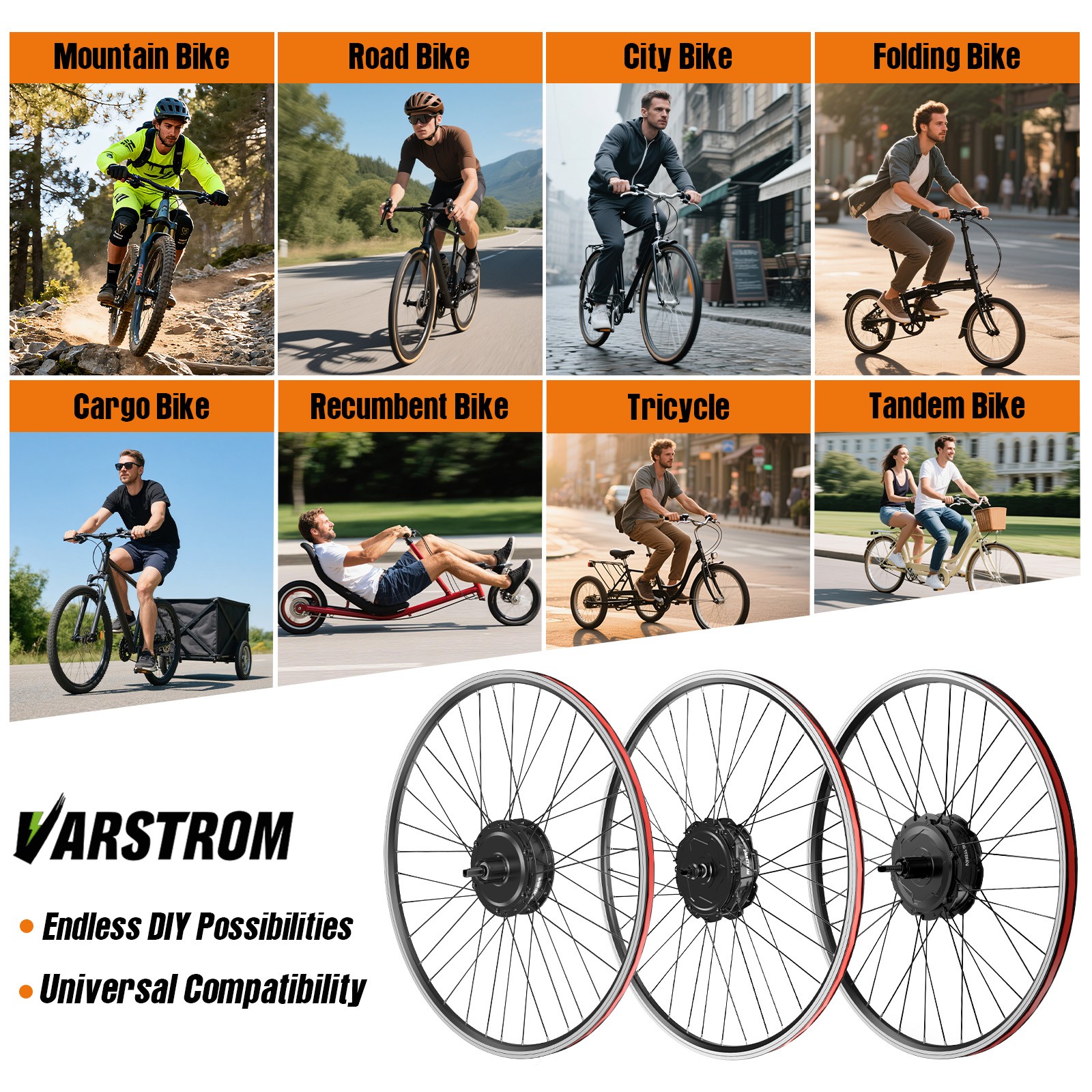 Varstrom 48V500W Front Wheel Hub Motor 26”27.5″700C EBike Conversion Kits US