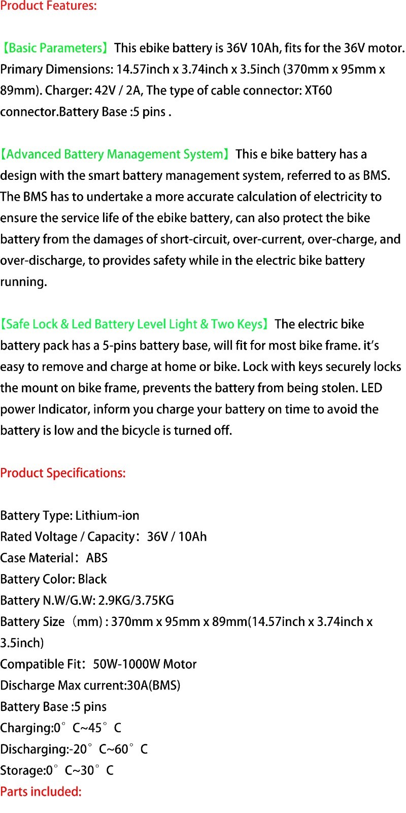 Hailong 36V 10Ah Lithium Ebike Battery For 200-1000W Motor Electric Battery 5Pin