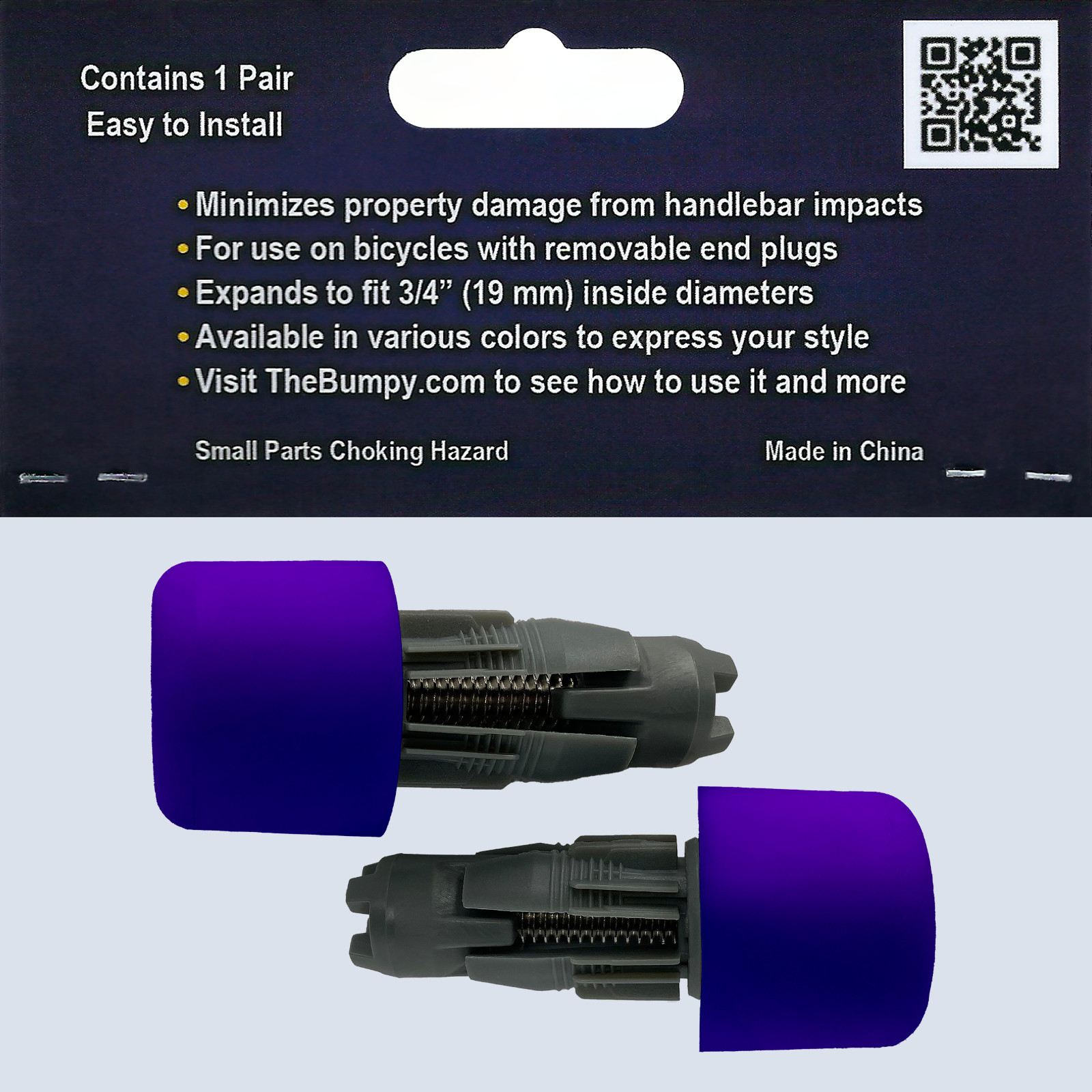 BUMPY END PLUG Bike Handlebar Soft Safe Secure Best Fit Grip Cap Purple Pair
