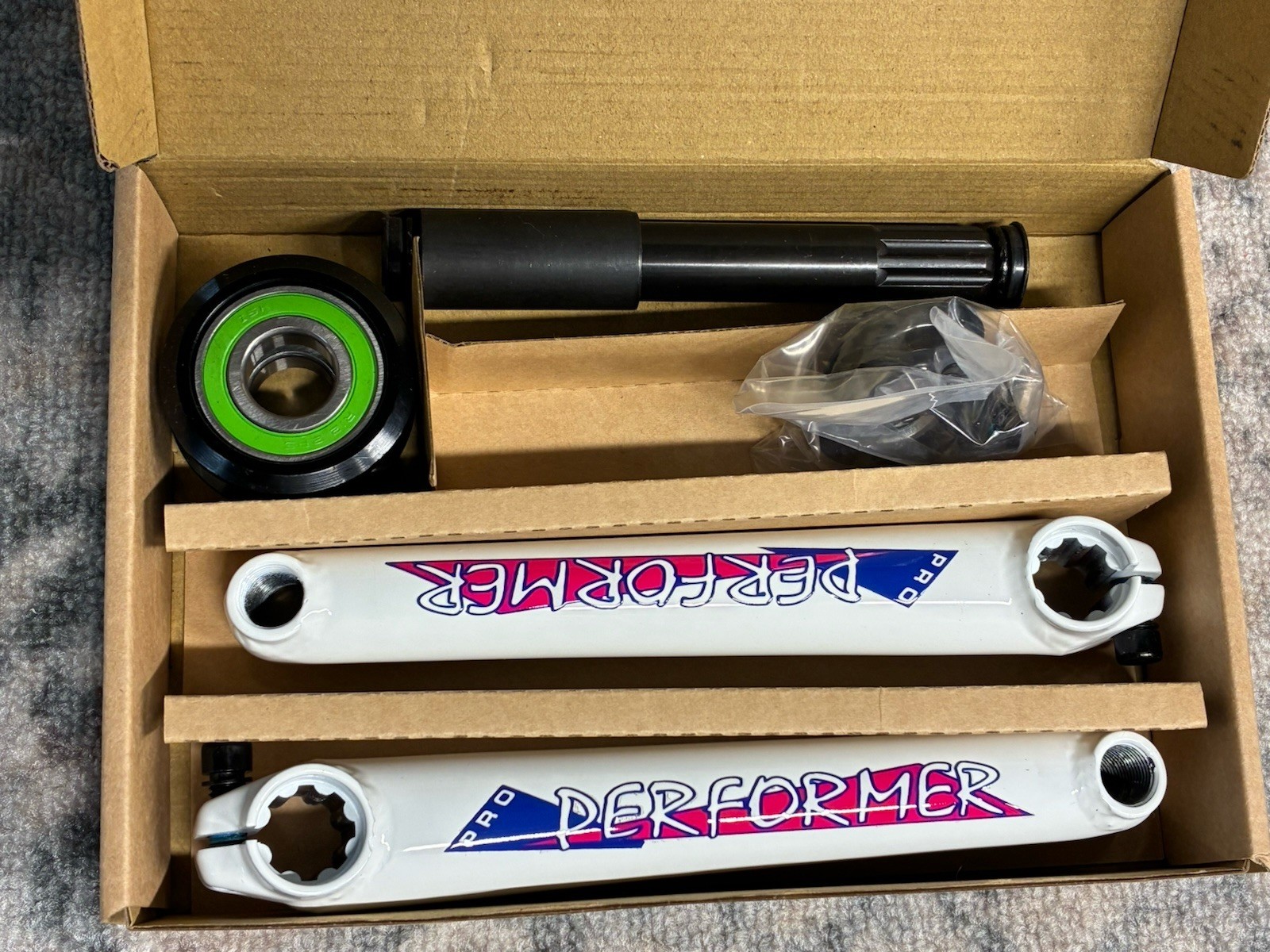 Old School Style Bmx Crank Set PFR Bmx Logo White 175mm American B/B