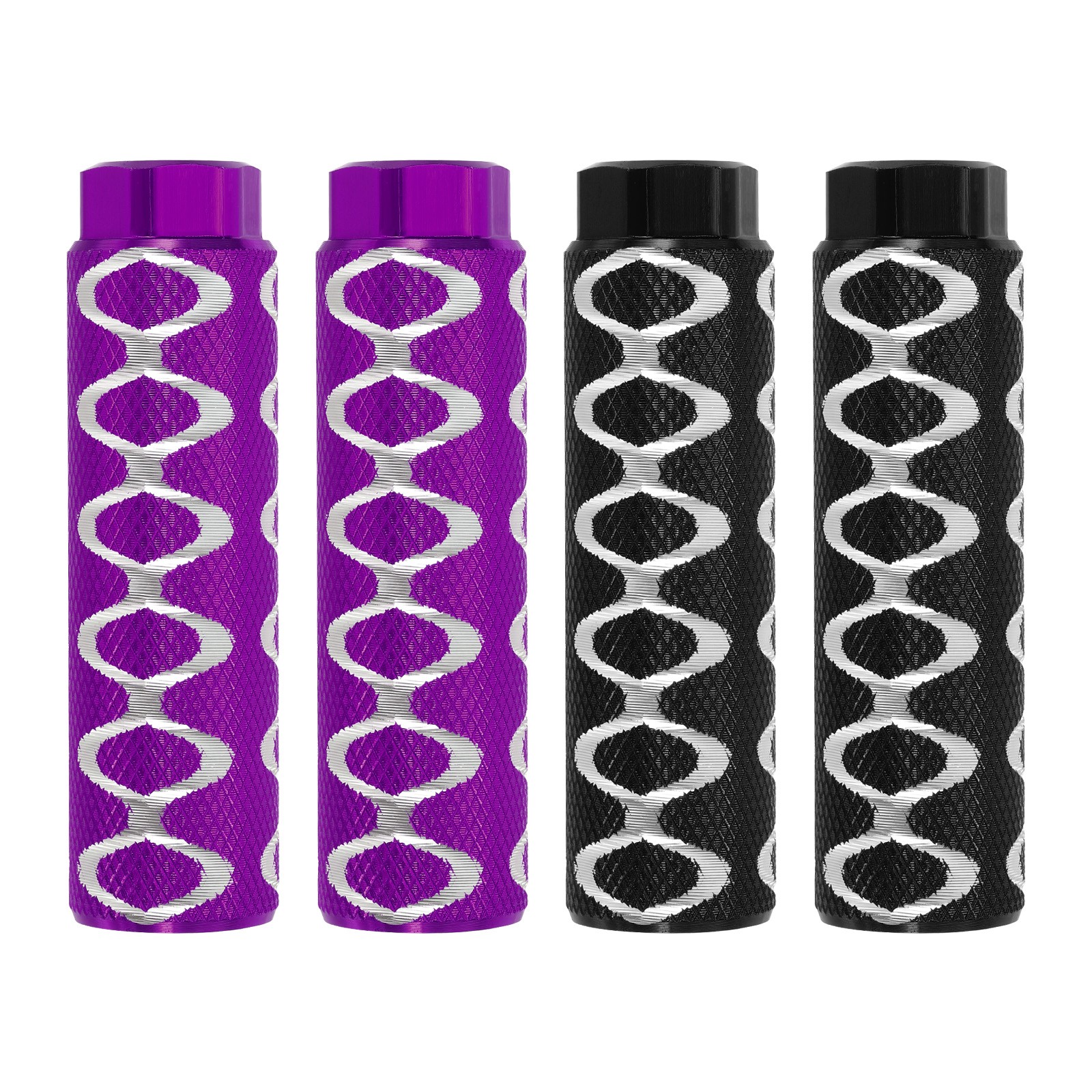 4 Pack Aluminum Alloy Bike Pegs Anti-Skid Fit 3/8 Inch with Stripe Purple/Blue