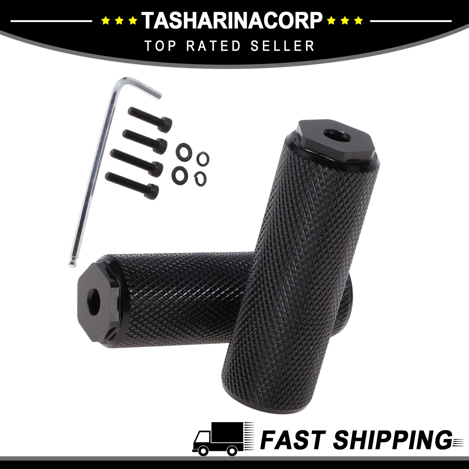 1Set Aluminum Alloy Anti-Skid Bike Pegs 3″ Length Mesh Solid M6 Axles Black