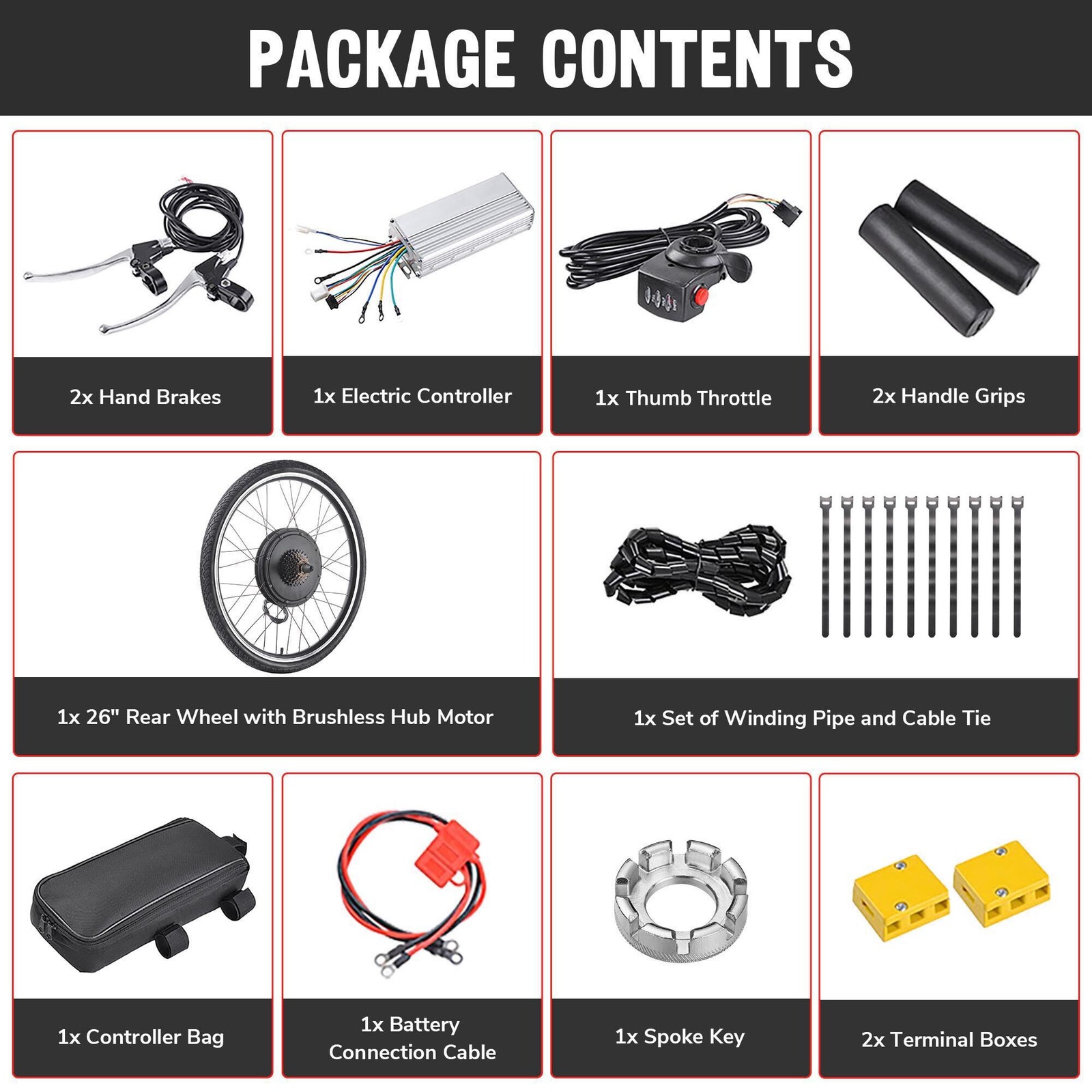 Yescom Electric Bicycle 26″ 48V1000W Ebike Conversion Kit Rear Wheel Cycling Hub