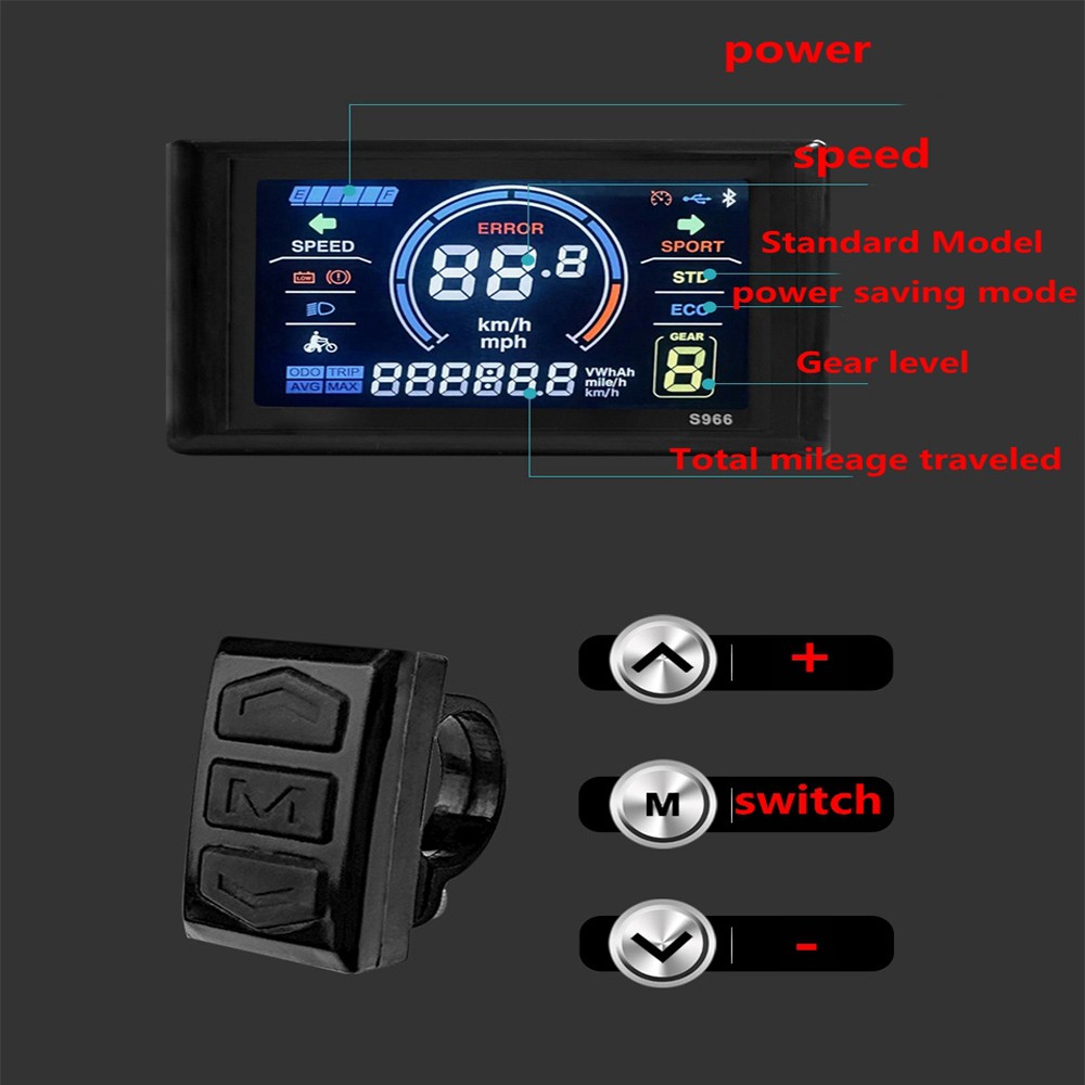 E-bike 24V-72V S966 Colorful LCD Display Control Panel Meter with NFC Card HAU