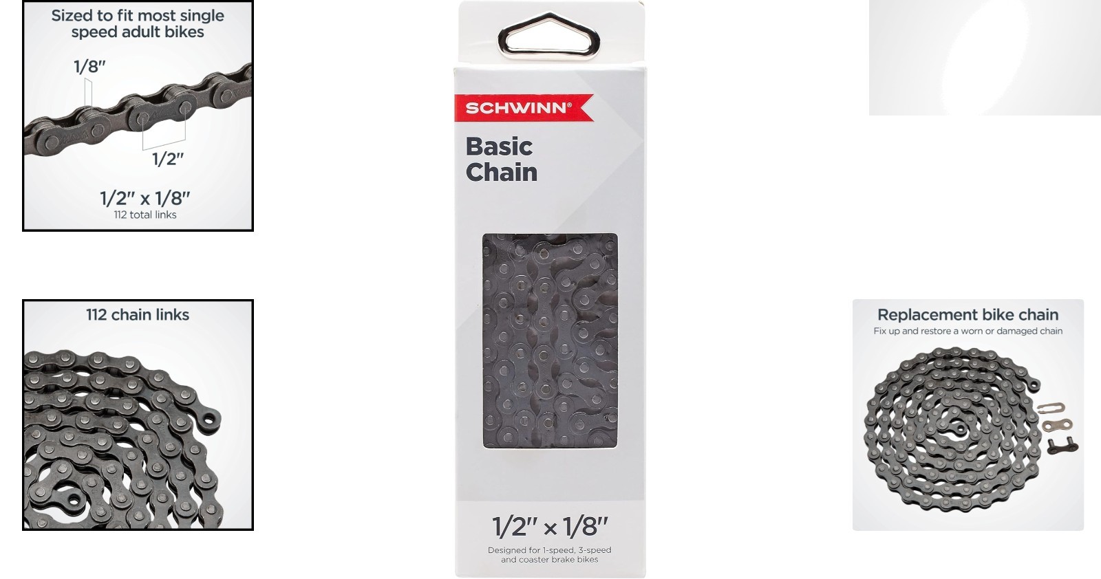 Heavy-Duty Steel Replacement Bike Chain 112 Links for Single & Multi-Speed Bikes