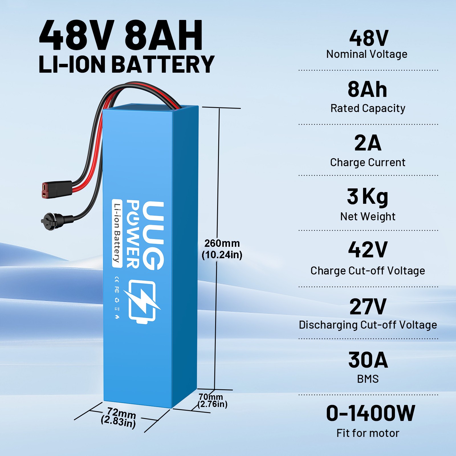 UUG 48V 8AH Lithium Battery for 200W-1000W Ebike Electric Bicycle Battery