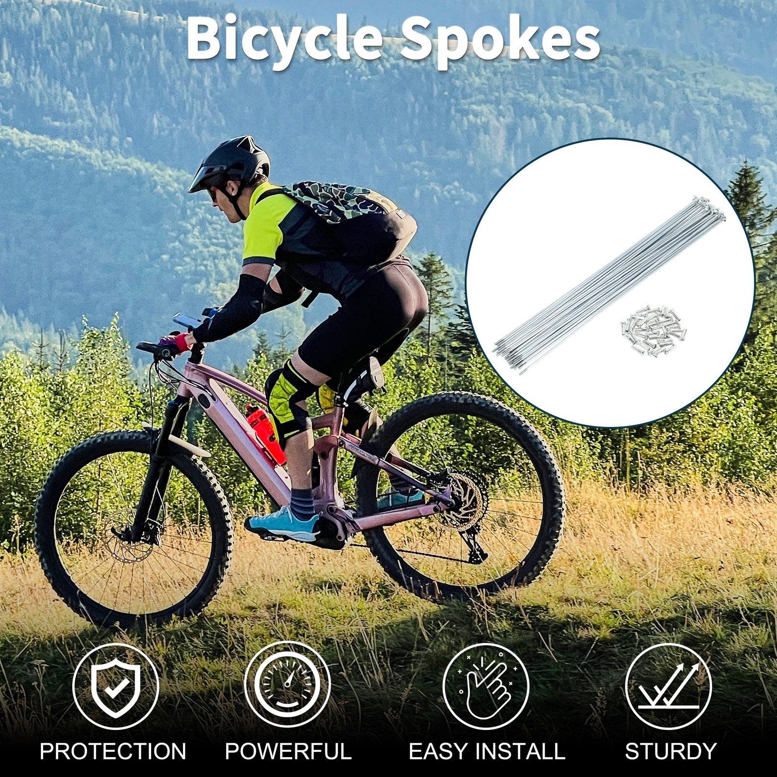 1 Set 14G 265mm Length Bicycle Spokes Nipple Carbon Steel Galvanized Universal