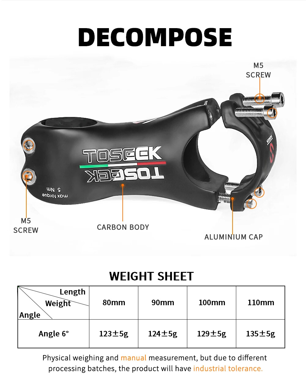 Road Mountain Power Bike Handlebar Carbon Stem 6 Degree 80/90/100/110mm 31.8mm