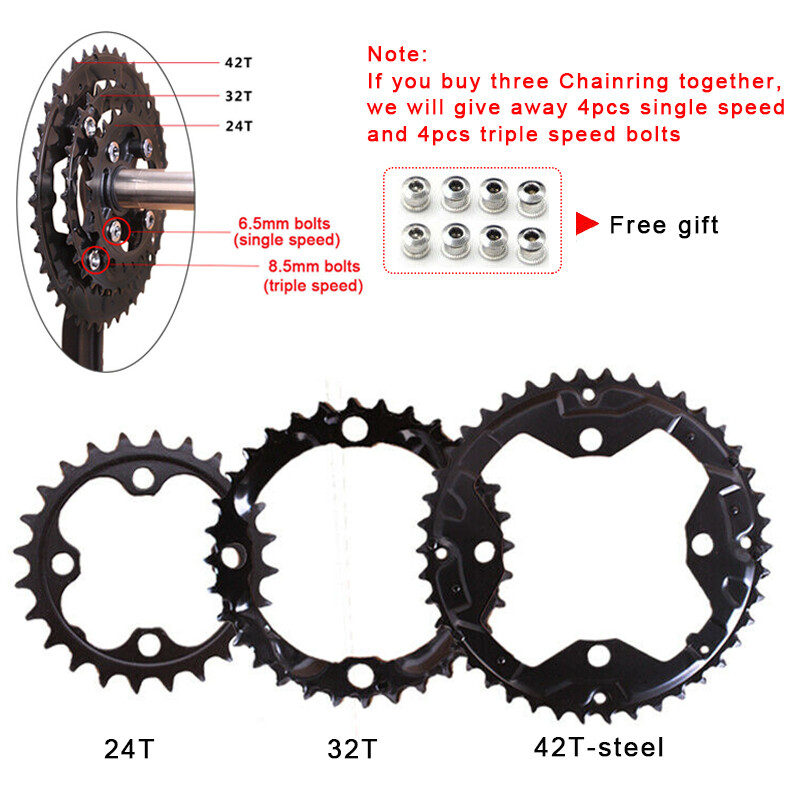 104/64BCD MTB Bike Triple 24/26/32/38/42T Chainring For 2/3×10 Speed 170mm Crank