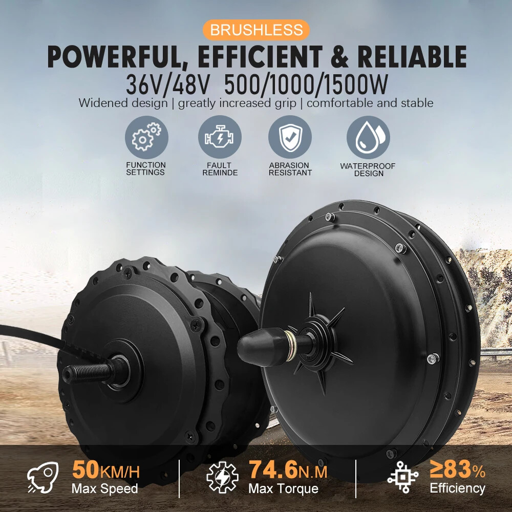 36V 48V 500W 1000W 1500W 4.0Tire Brushless Front Hub Motor Wheel Dropout 135mm