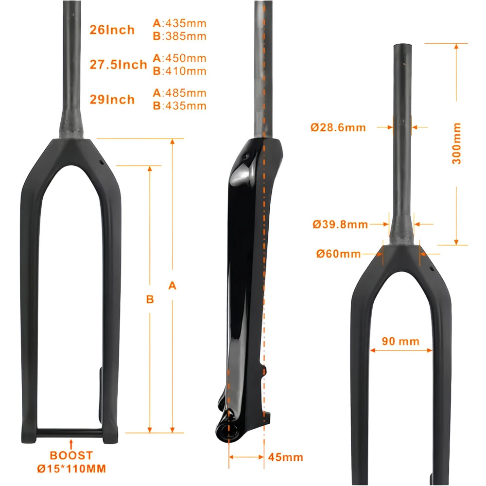 Carbon Rigid Mountain Bike Fork 15*110mm Boost 26 27.5 29 Inch Disc Brake