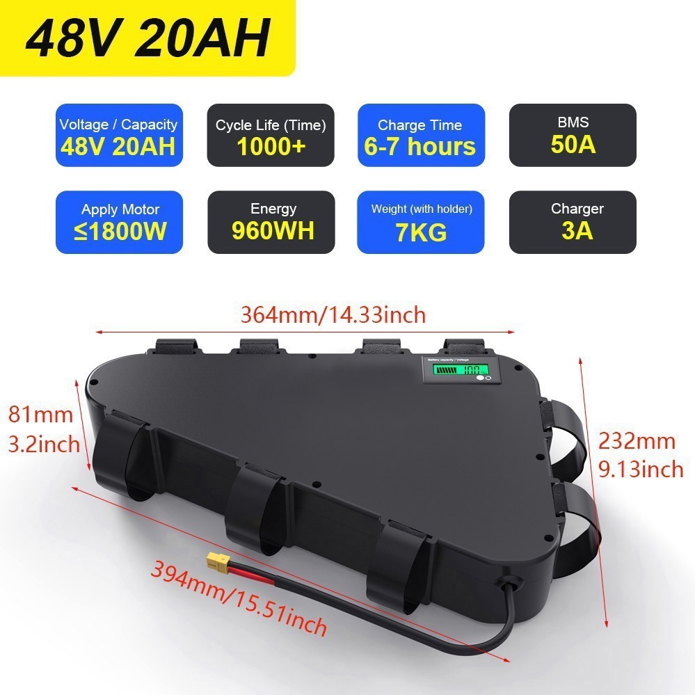 E-bike Battery 48V 52V 60V 72V 20Ah 30Ah Li-ion for Electric Bicycle 0~3000W Kit