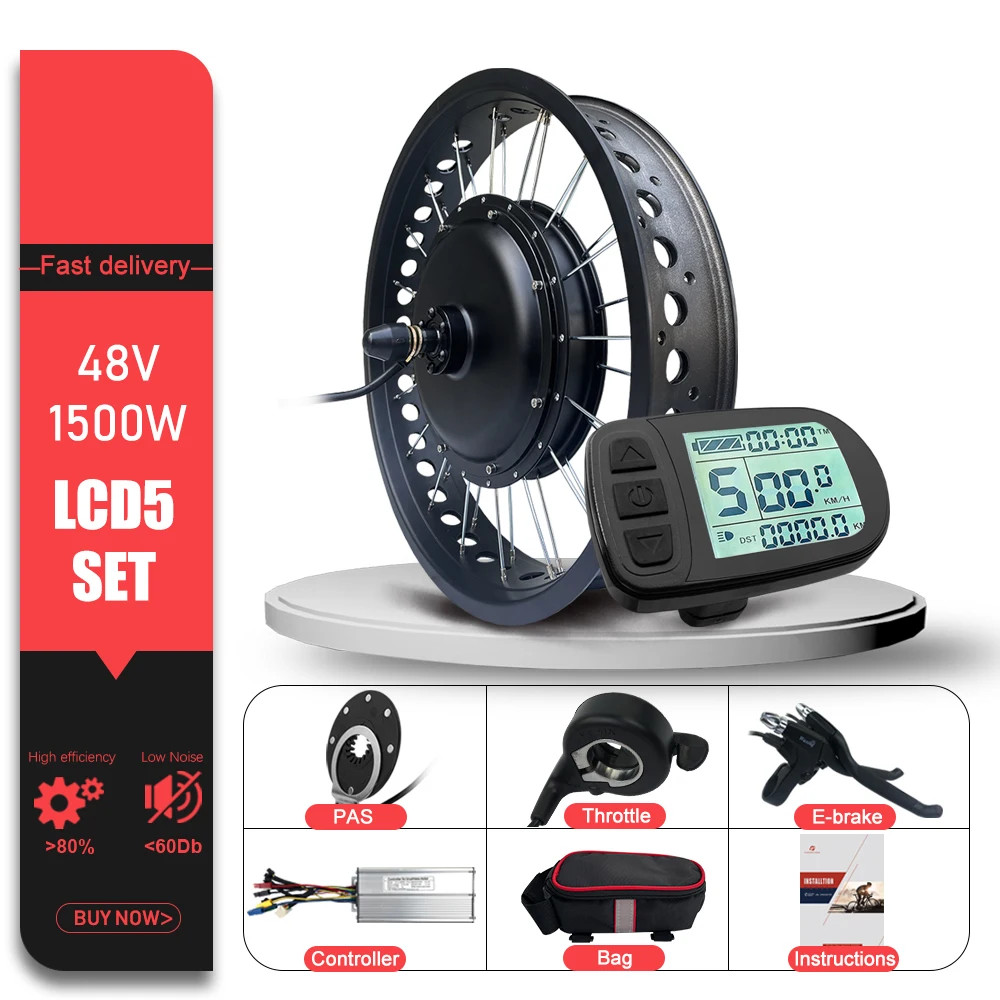 Snow Fat Tire Electric Bike 48V 1500W 20/24/26in Brushless Rear Wheel Hub Motor