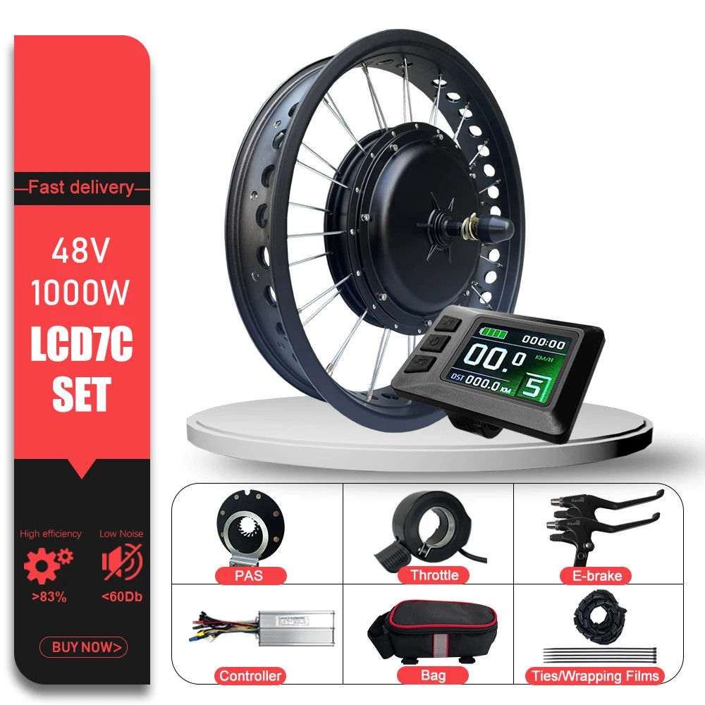 Snow Fat Tire Electric Bike 48V 1000W Front Brushless Hub Motor Wheel 20 24 26in