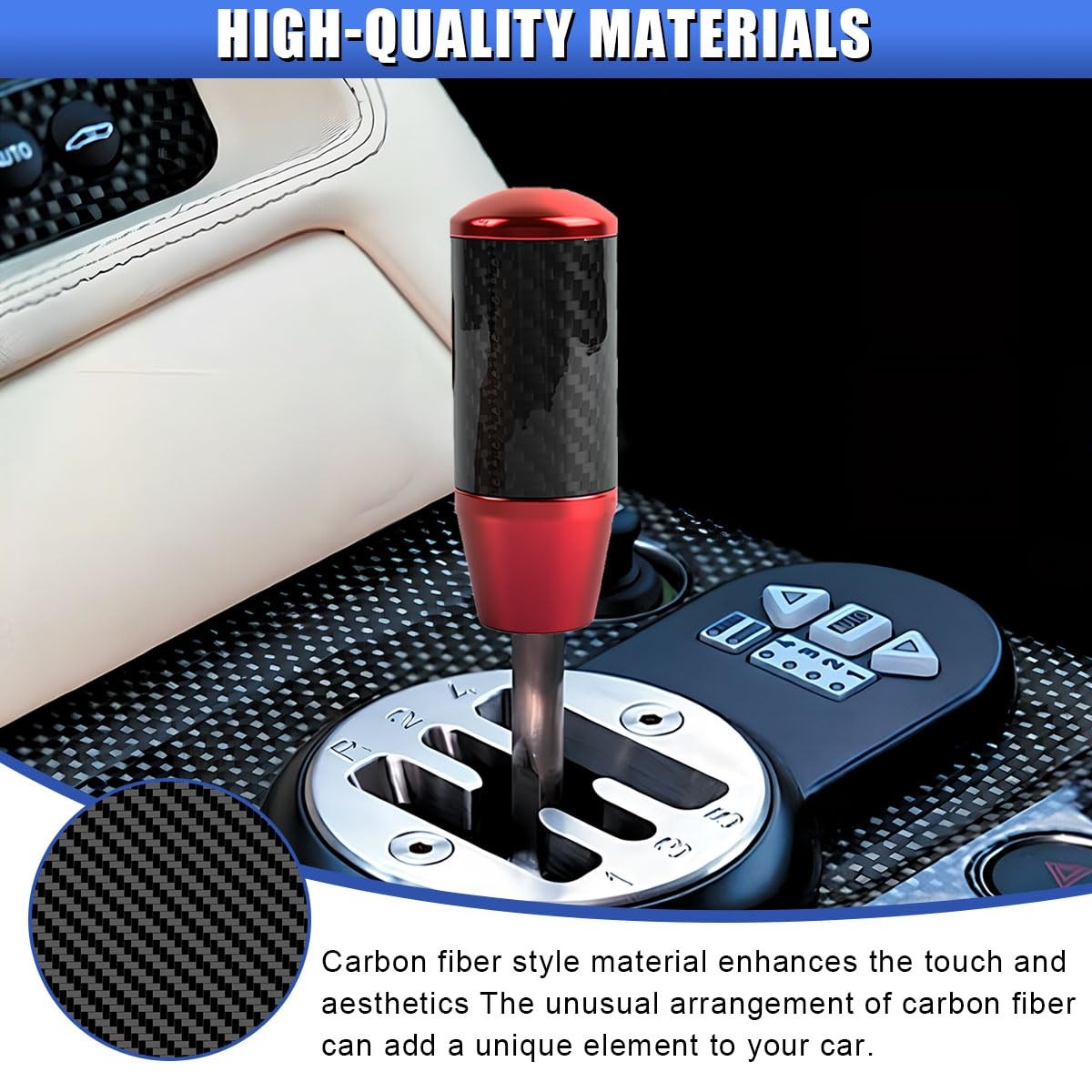Red Carbon Fiber Gear Stick Shift Knob Manual Car Accessories Buttonless