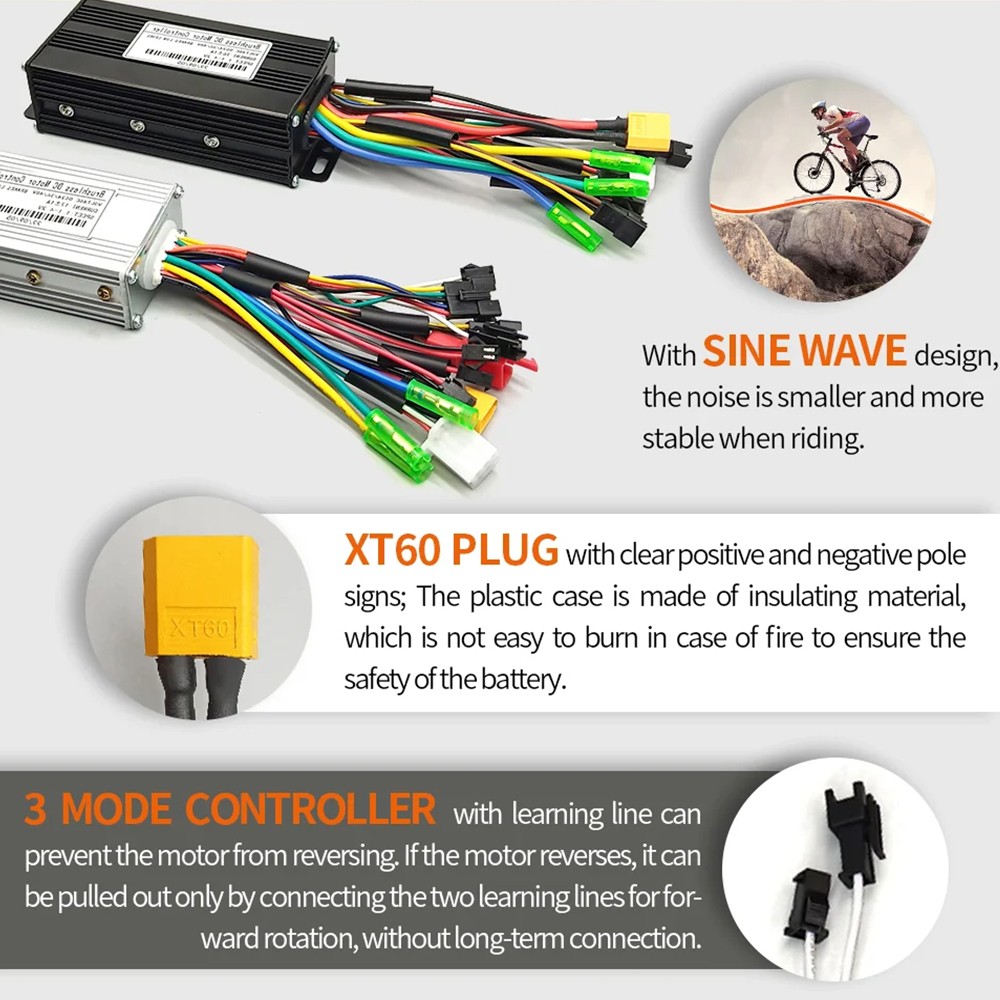 Electric Bicycle Conversion Kit 1000W 36V 48V 30A Motor Controller + LCD Display