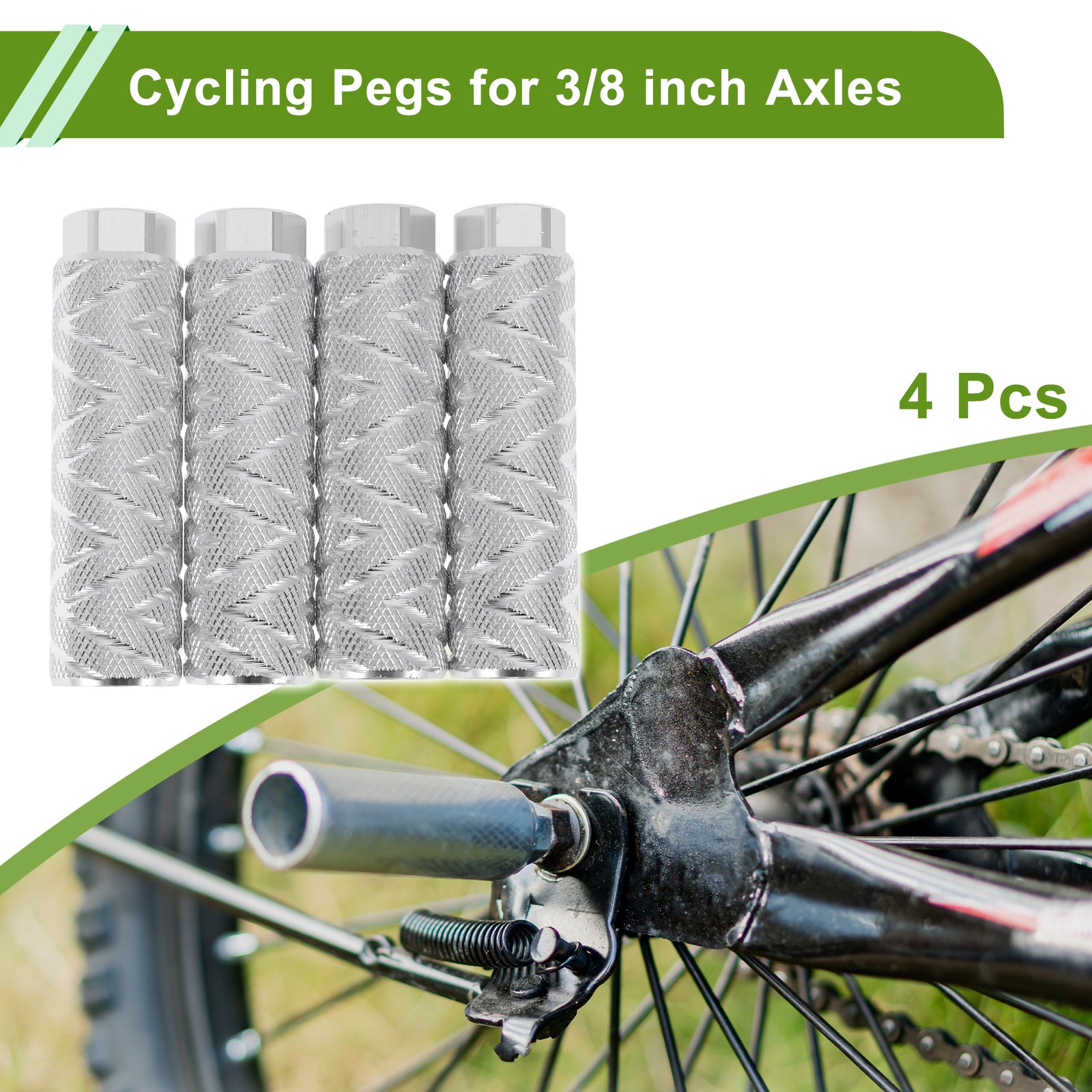 4 Pcs Bike Pegs 100mm Wave Texture Cycling Foot Pegs Silver Tone
