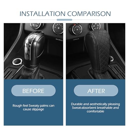 Car Gear Shift Knob Cover, Anti-Slip Breathable Leather Gear Shift 1 PC Black