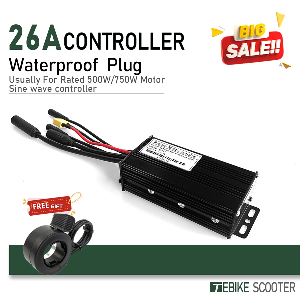 E-bike 24V/36V/48V52V 17A 26A 30A 40A Three Mode Brushless Sine Wave Controller