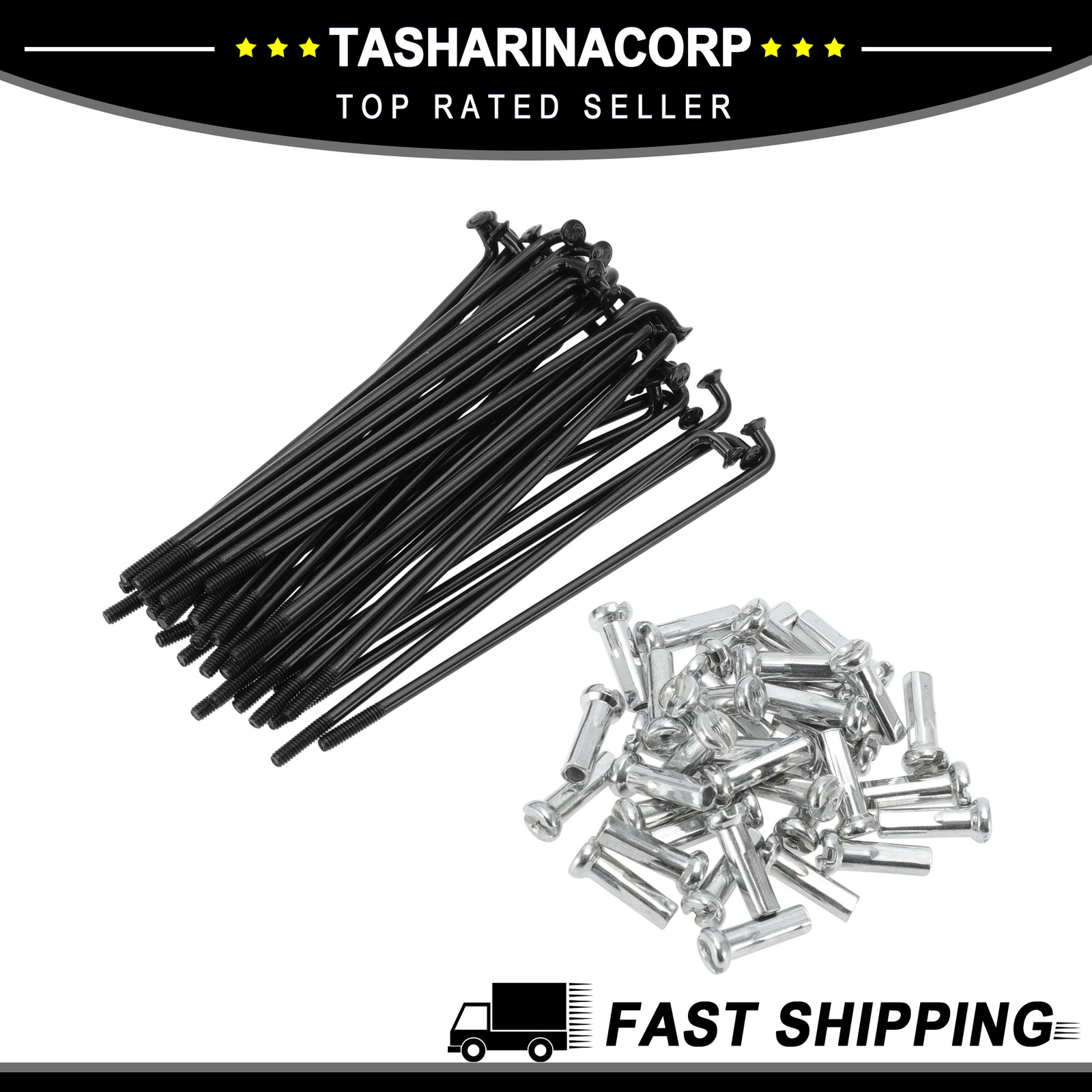 Universal Piece of 36 Bicycle Wheel Spokes Nipple 14G 78mm Black Carbon Steel