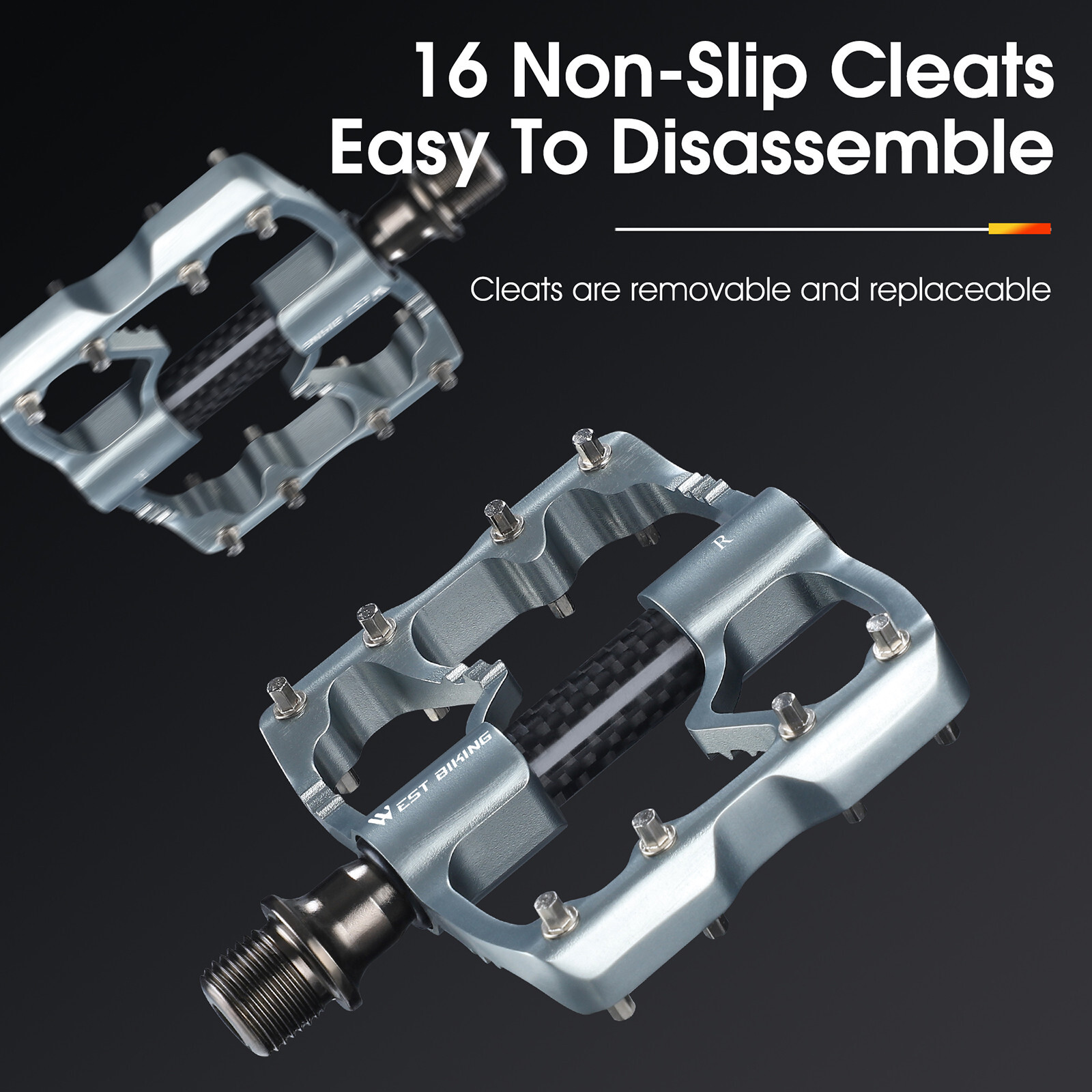 WEST BIKING Bicycle Pedals Carbon Fiber Axle 3 Bearing Bike Pedals 9/16in Silver