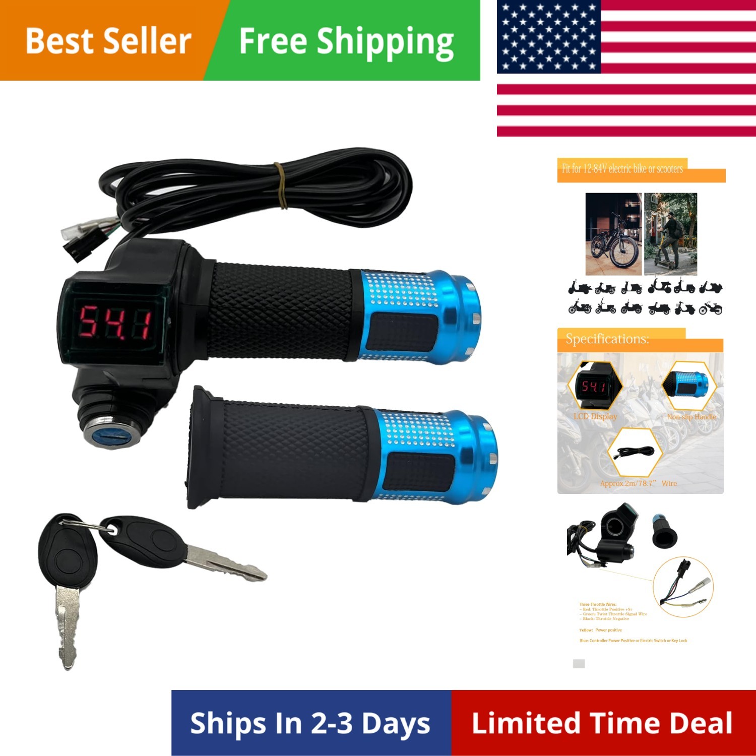 1 Pair EBike Throttle Grip, Universal Electric Bicycle Scooter Twist Handleba…